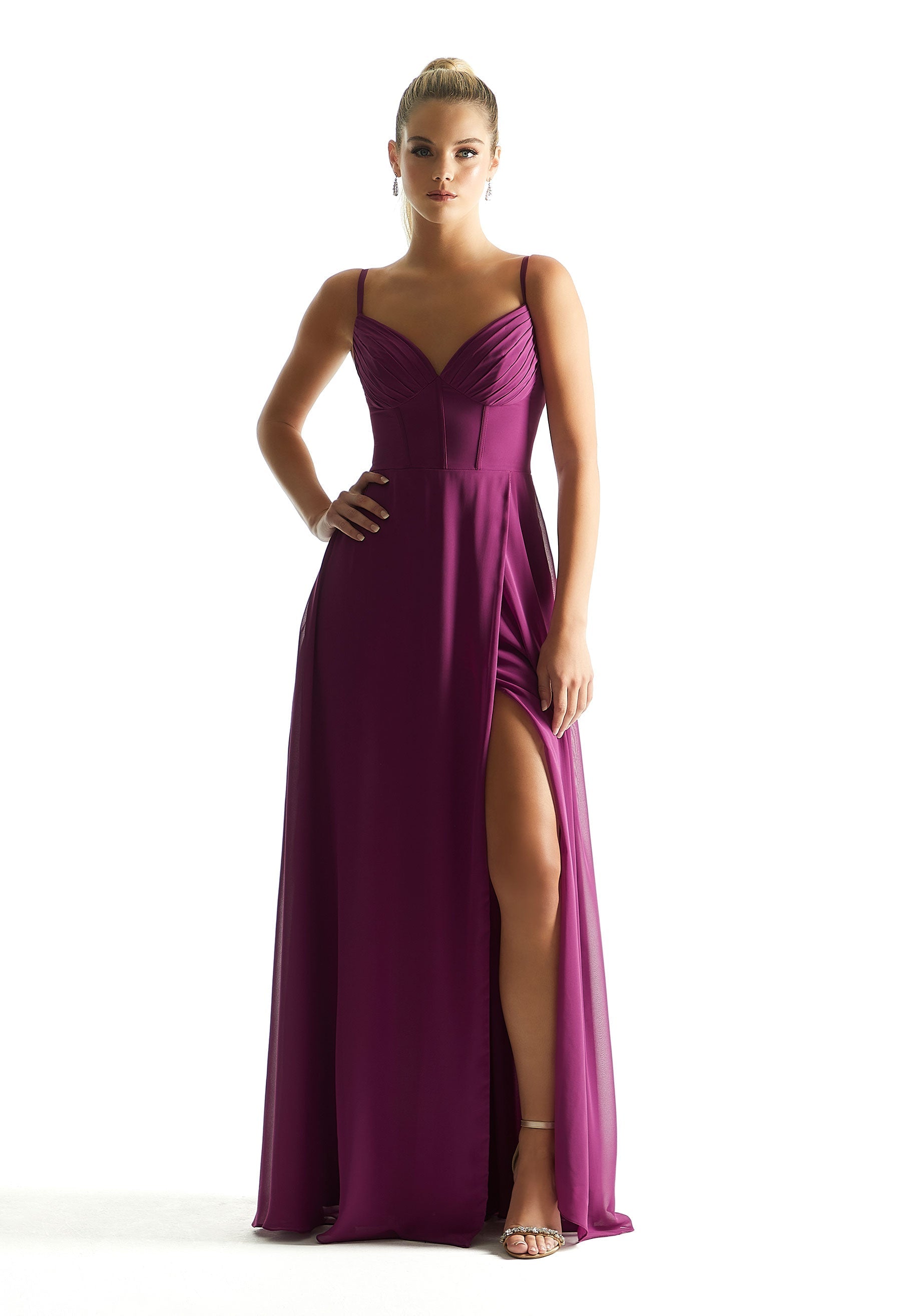 Formal Dresses Long Formal Corset A Line Pleated Dress MGNY Madeline Gardner New York 21853 Mulberry