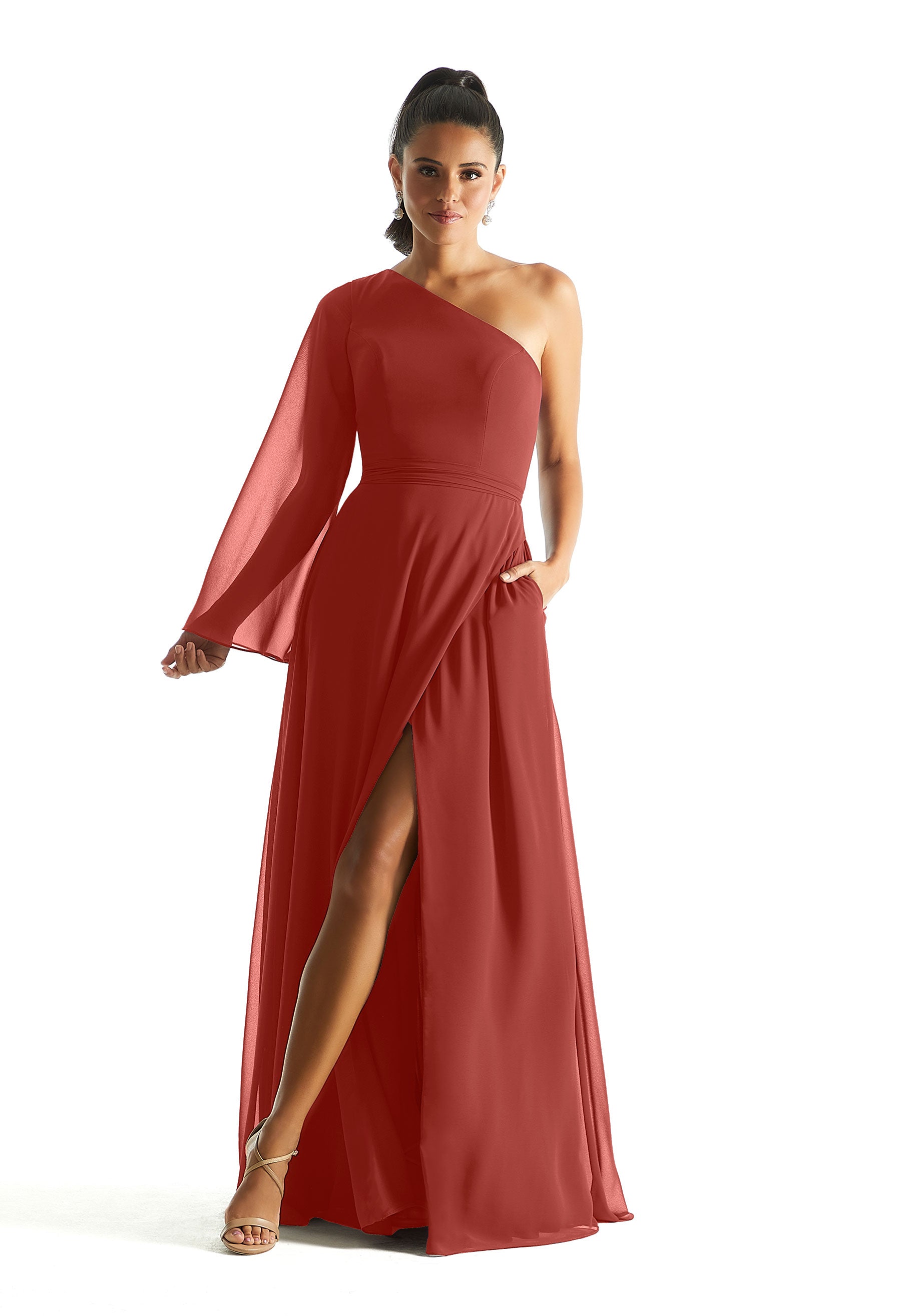 Formal Dresses A Line Formal Long Sleeve Dress MGNY Madeline Gardner New York 21854 Terra Cotta