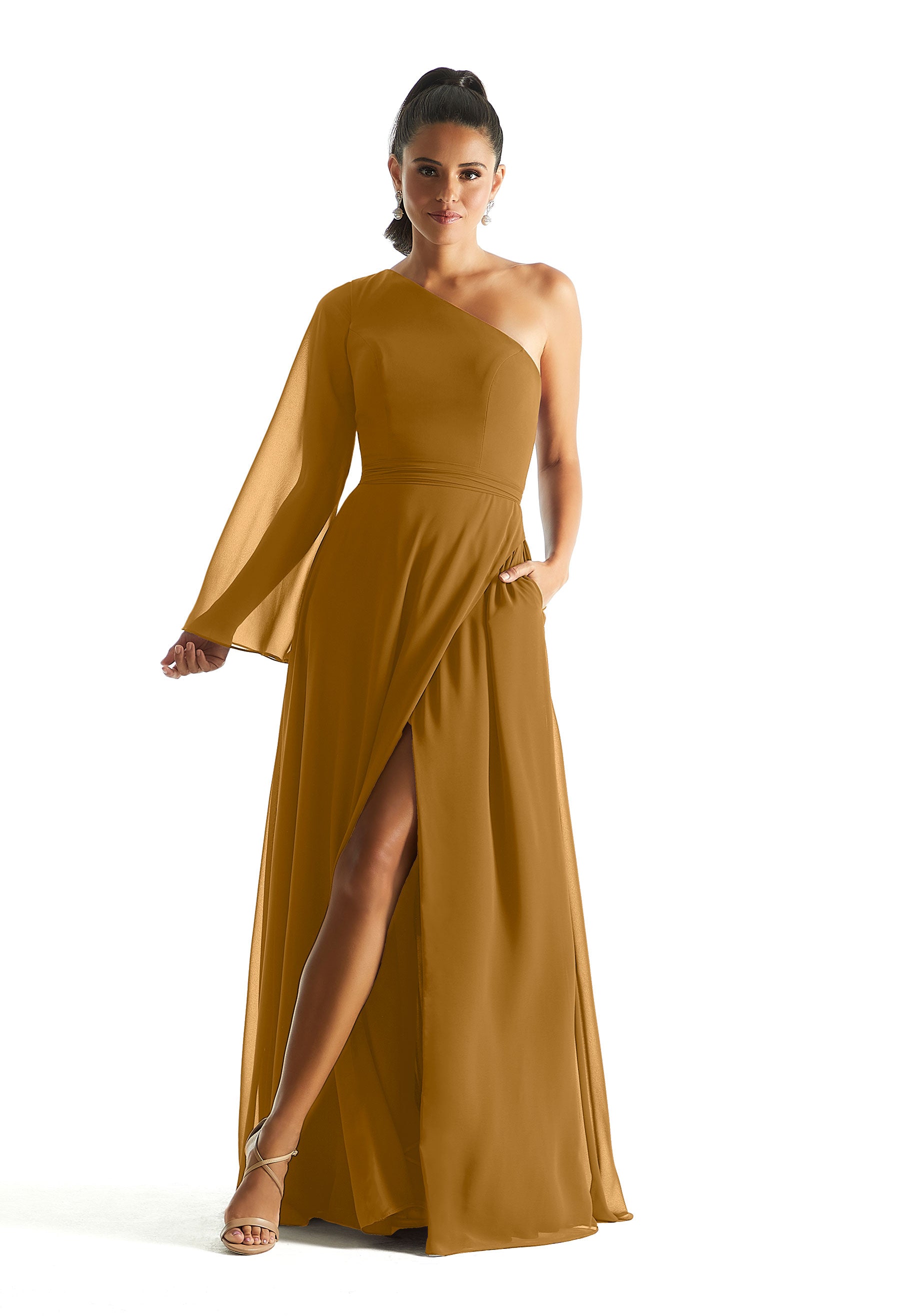 Formal Dresses A Line Long Sleeve Formal Dress MGNY Madeline Gardner New York 21854 Saffron