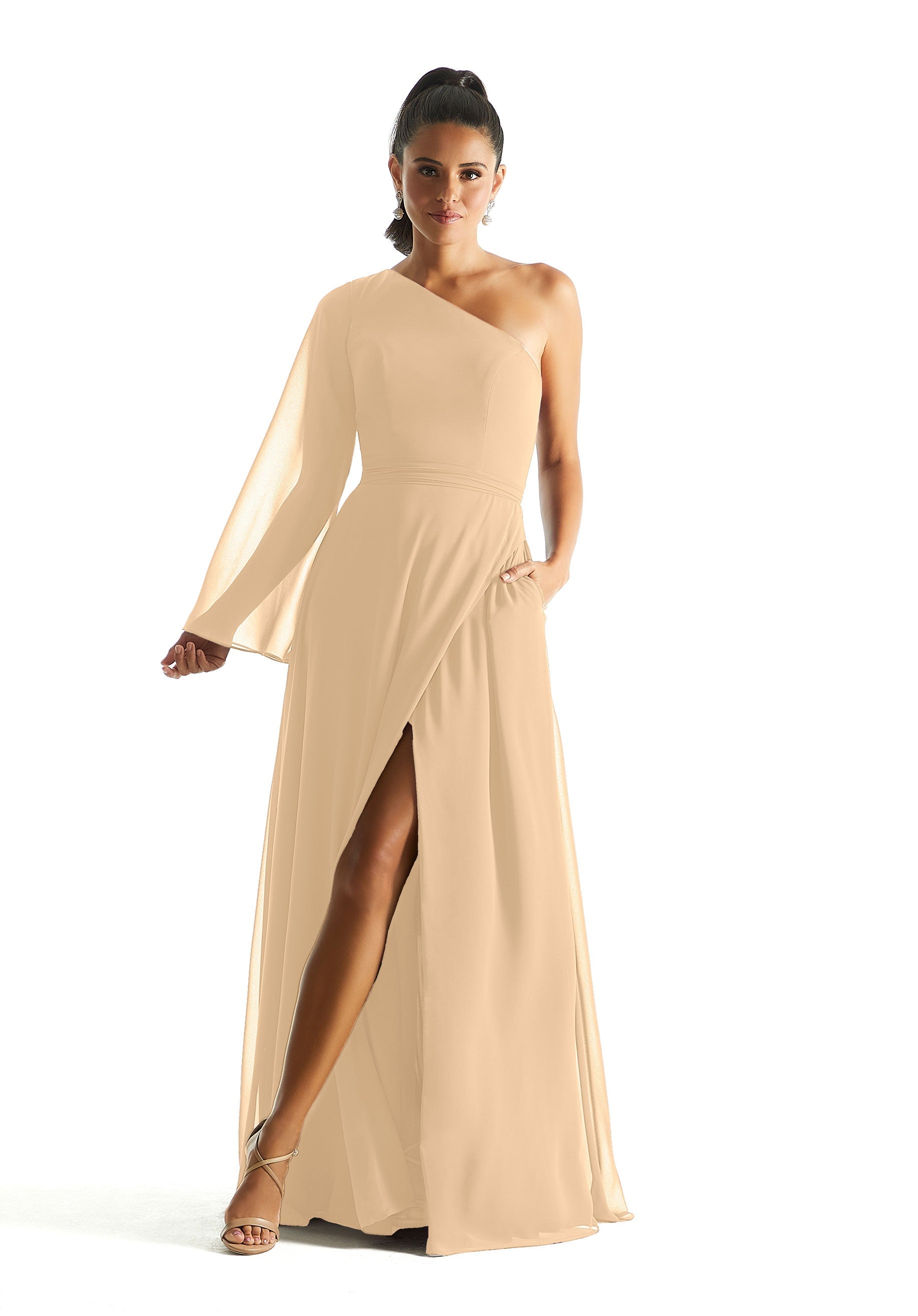 Formal Dresses A Line Long Sleeve Formal Dress MGNY Madeline Gardner New York 21854 Buttercream