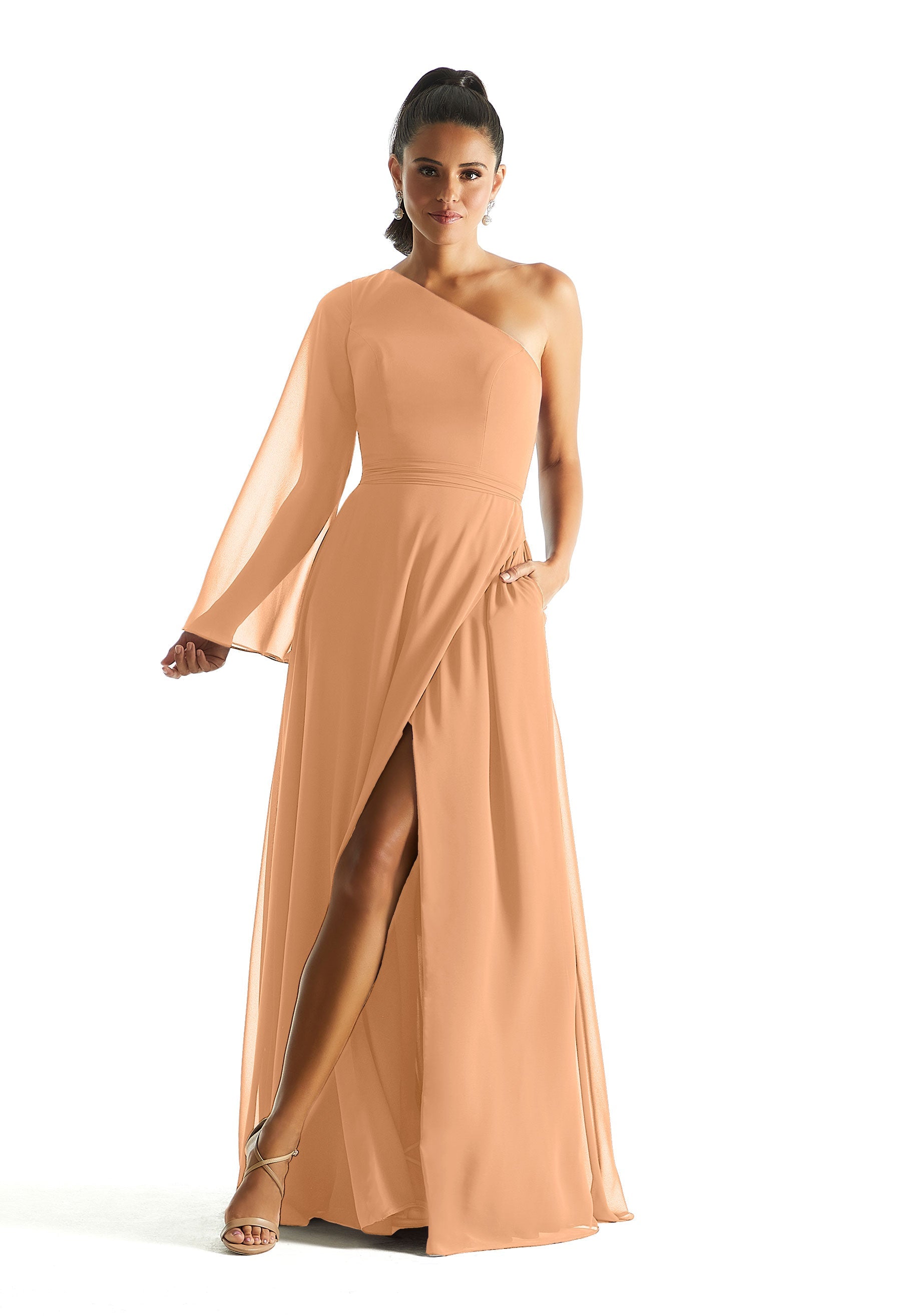 Formal Dresses Long Sleeve Formal Evening A Line Dress MGNY Madeline Gardner New York 21854 Sorbet