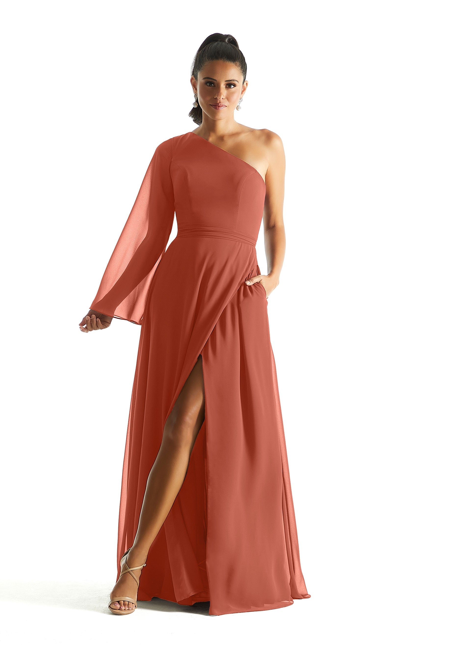 Formal Dresses Long Sleeve Formal Evening A Line Dress MGNY Madeline Gardner New York 21854 Spice