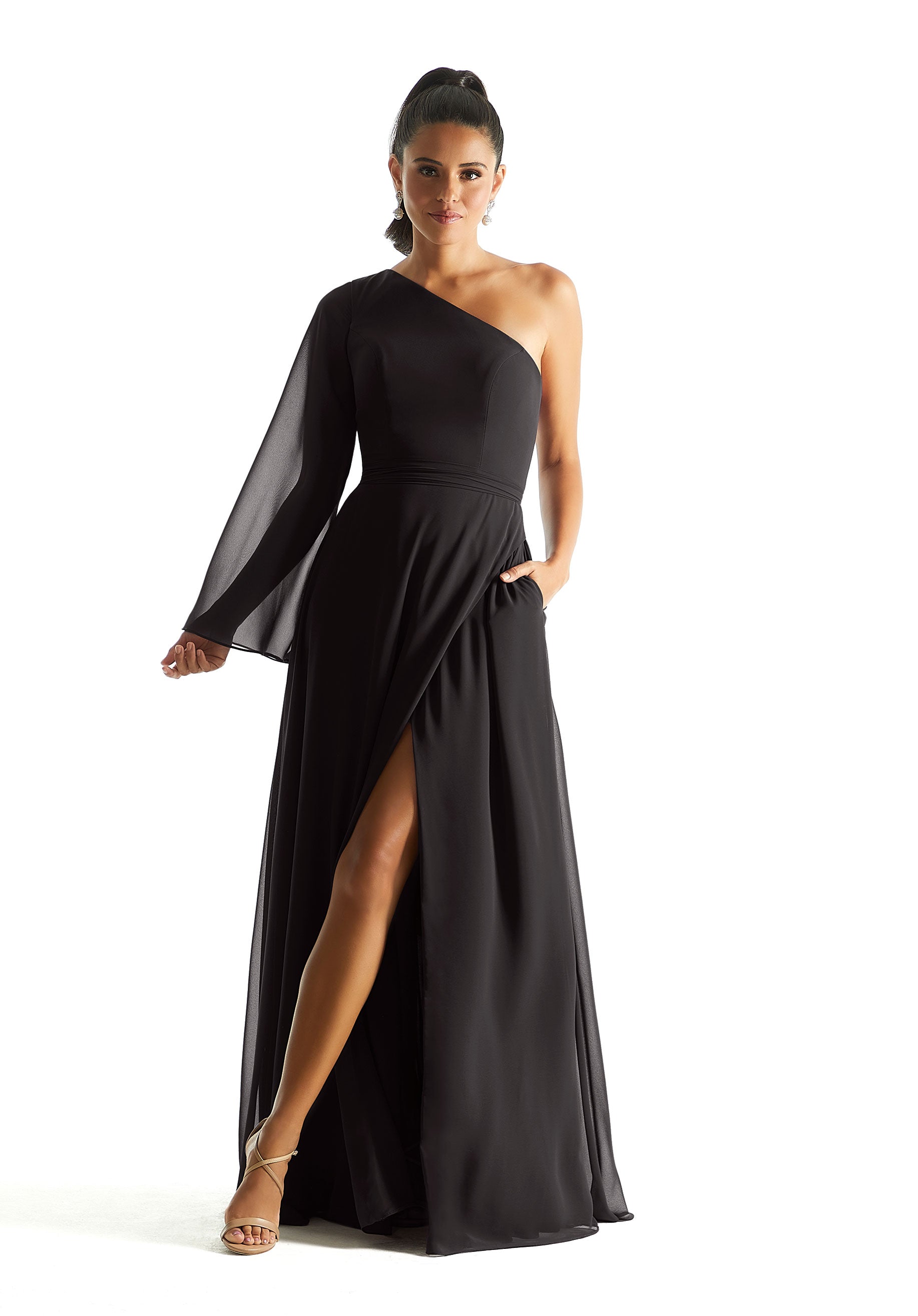 Formal Dresses A Line Formal Long Sleeve Dress MGNY Madeline Gardner New York 21854 Black