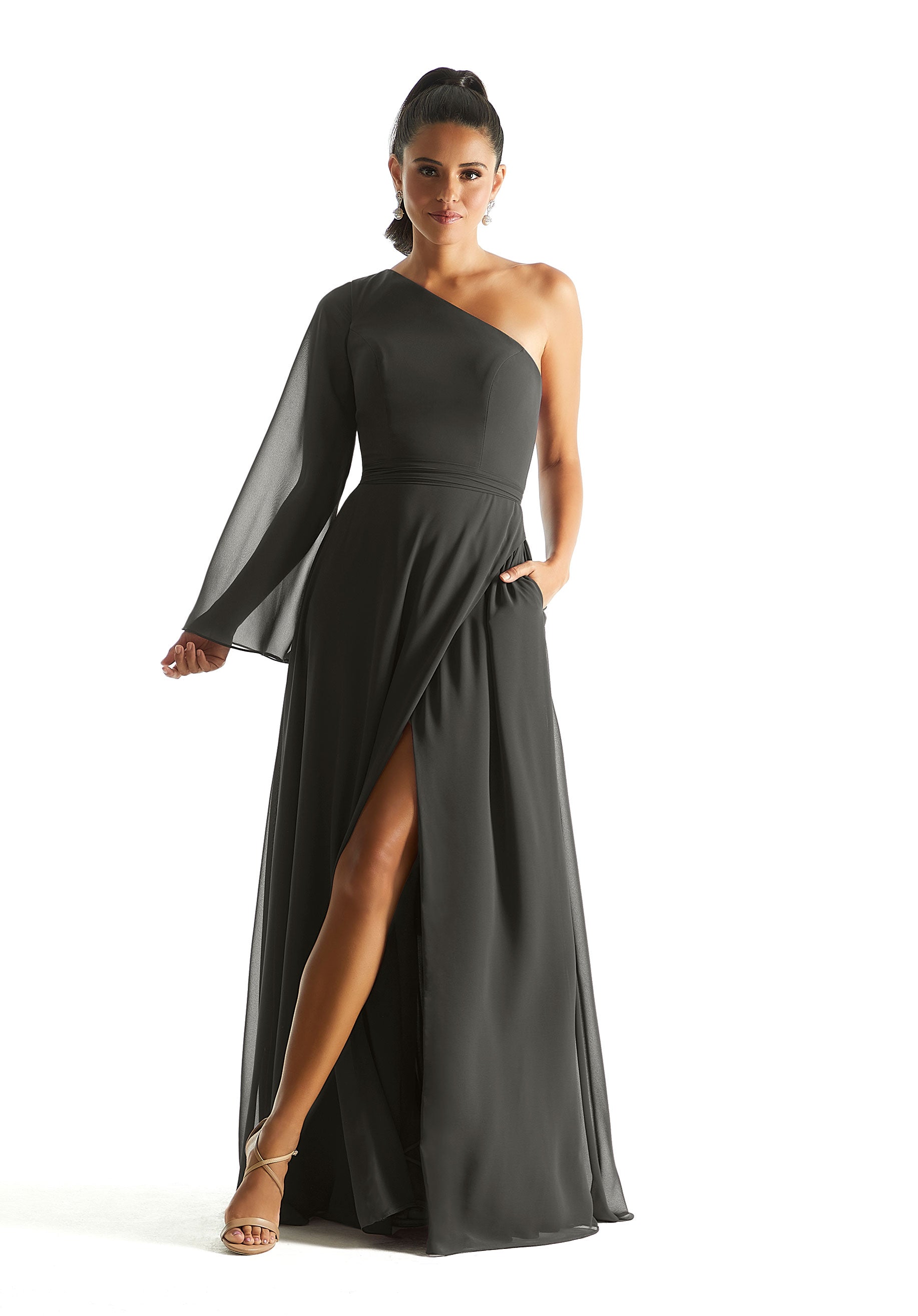 Formal Dresses Long Sleeve A Line Formal Dress MGNY Madeline Gardner New York 21854 Charcoal