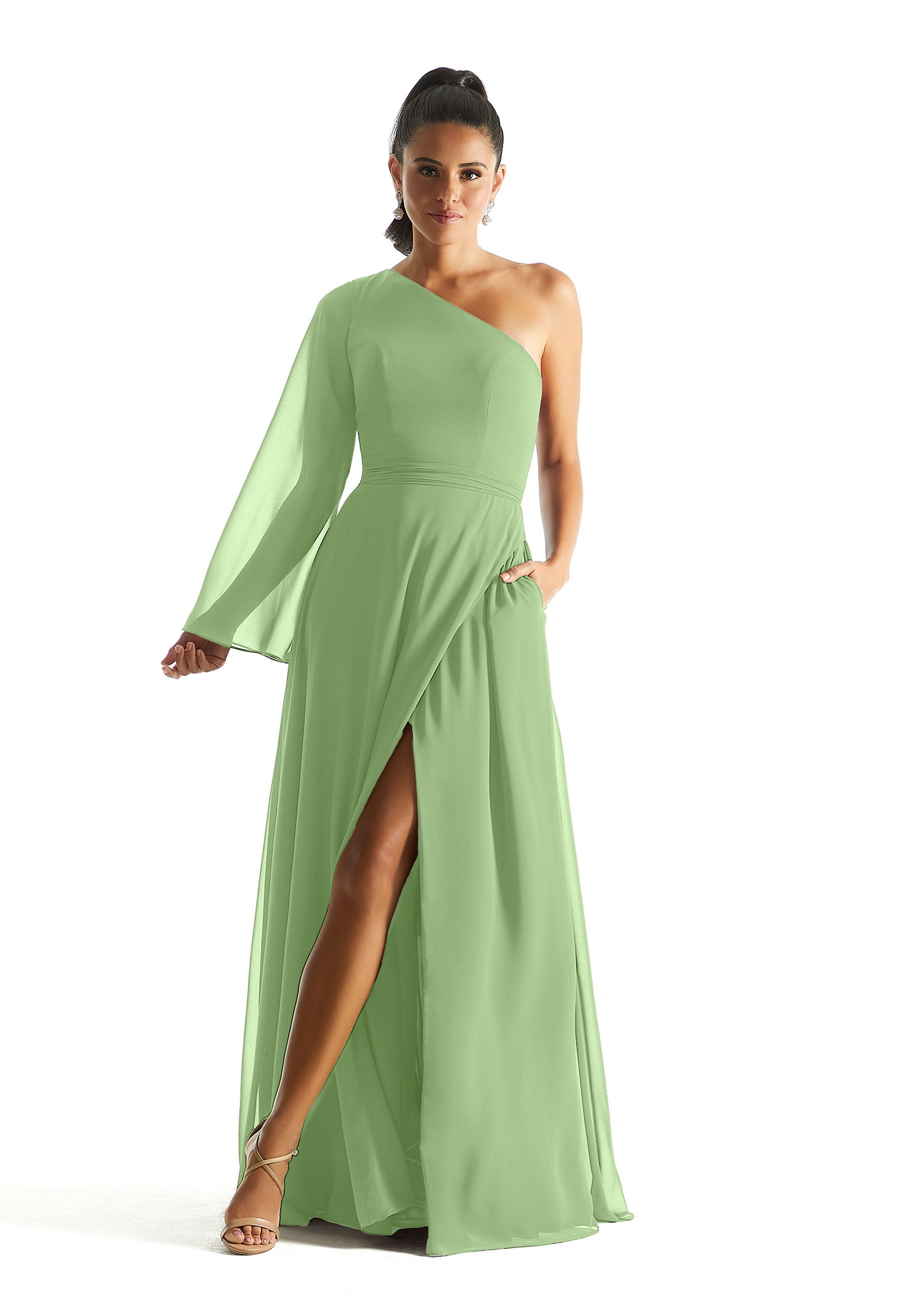 Formal Dresses Long Sleeve A Line Evening Formal Dress MGNY Madeline Gardner New York 21854 Sage