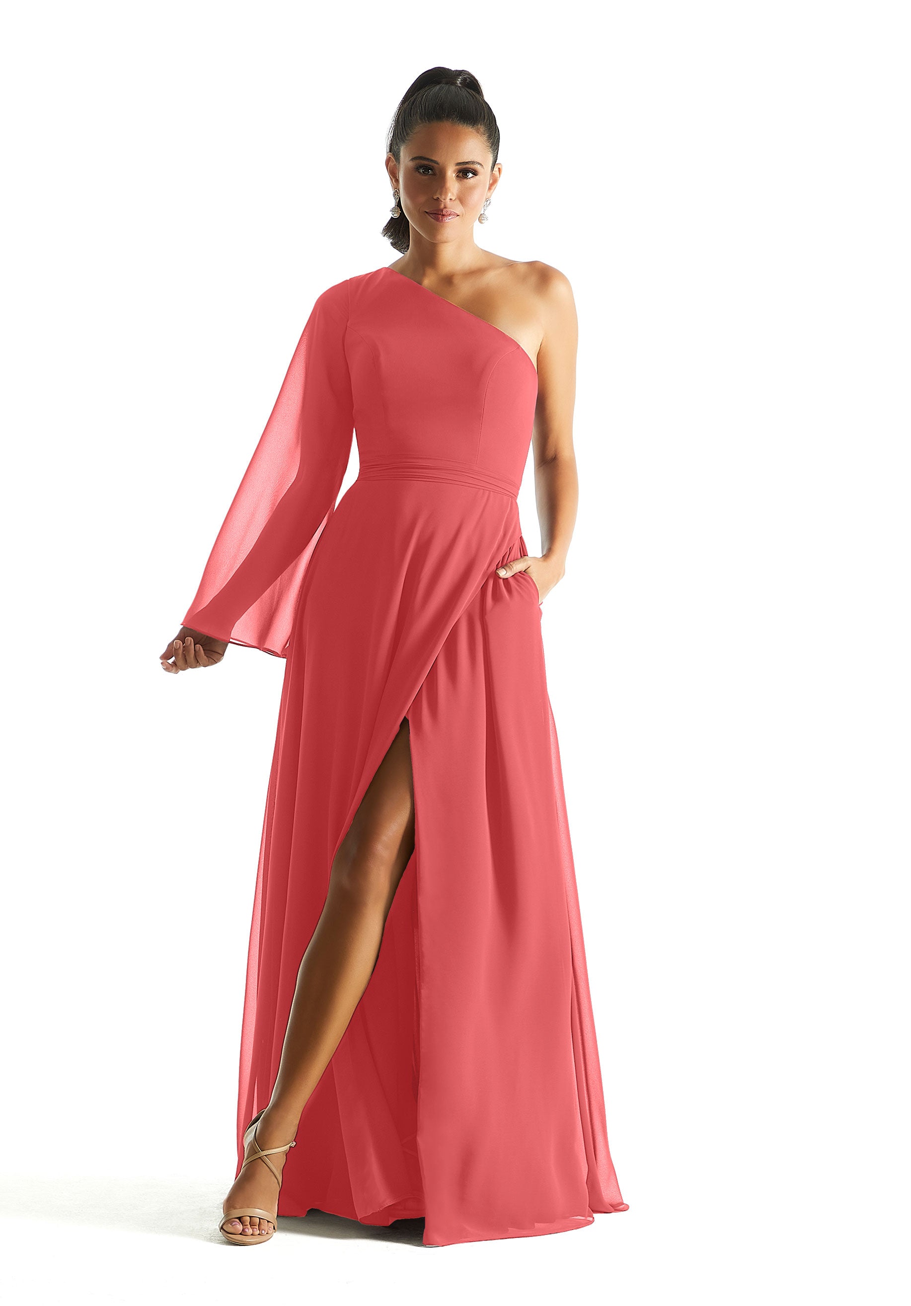 Formal Dresses A Line Long Sleeve Formal Dress MGNY Madeline Gardner New York 21854 Cantaloupe