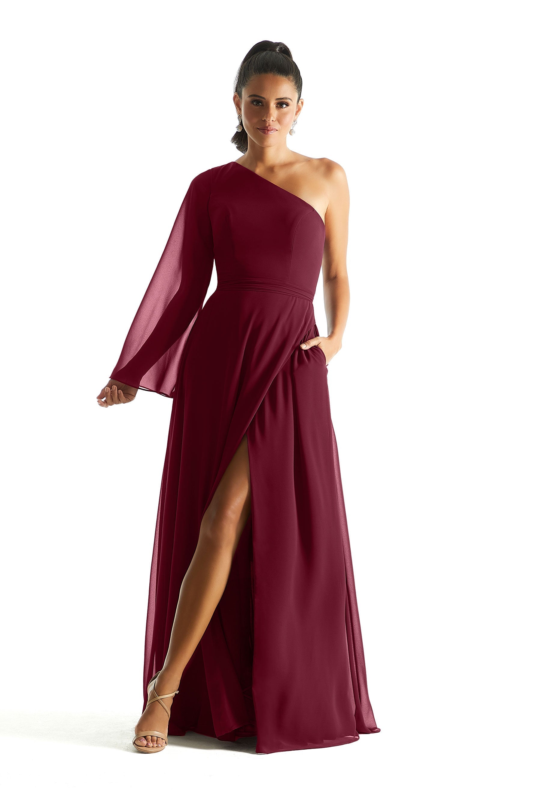 Formal Dresses Long Sleeve A Line Formal Dress MGNY Madeline Gardner New York 21854 Bordeaux
