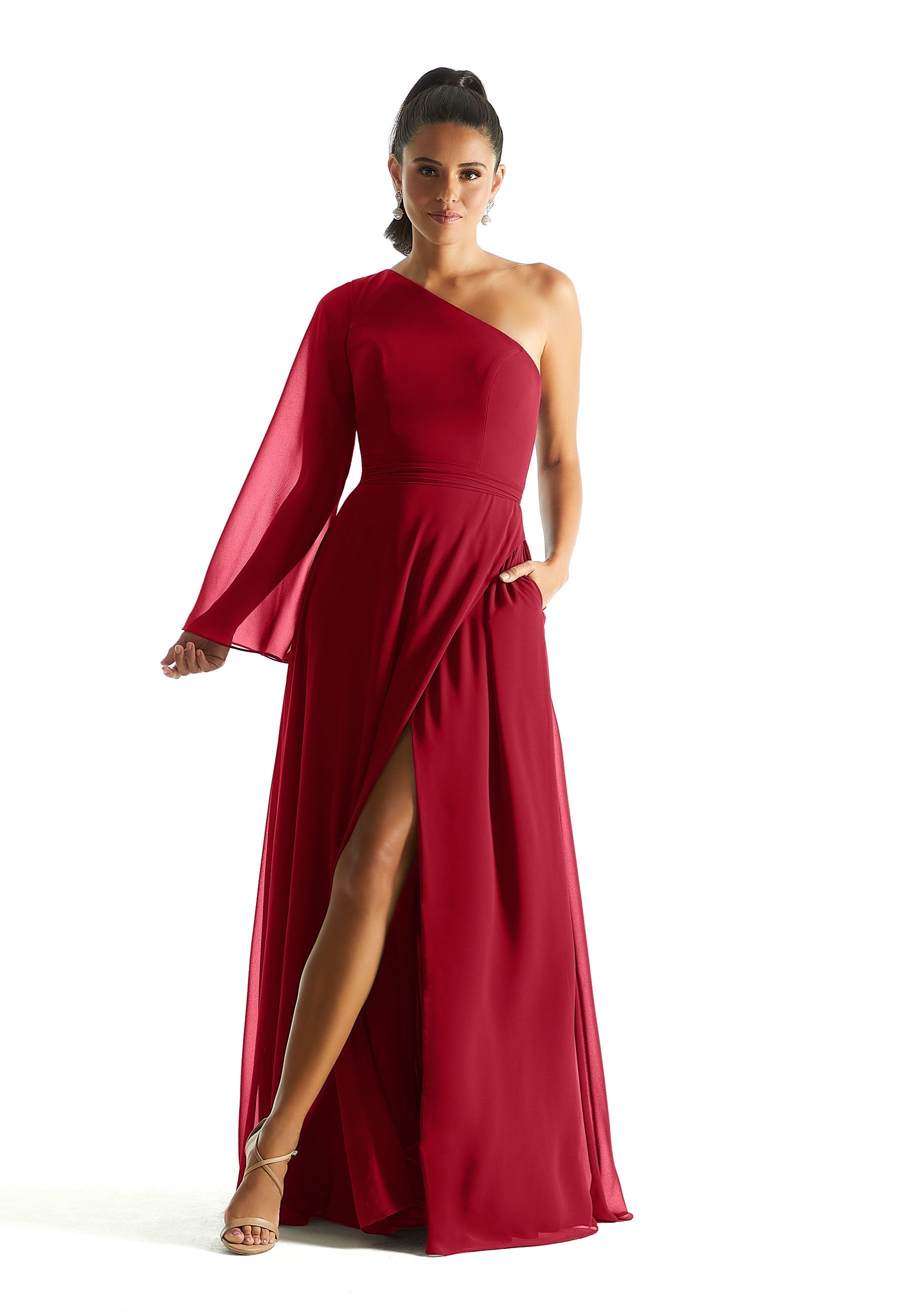 Formal Dresses Long Sleeve A Line Formal Dress MGNY Madeline Gardner New York 21854 Claret