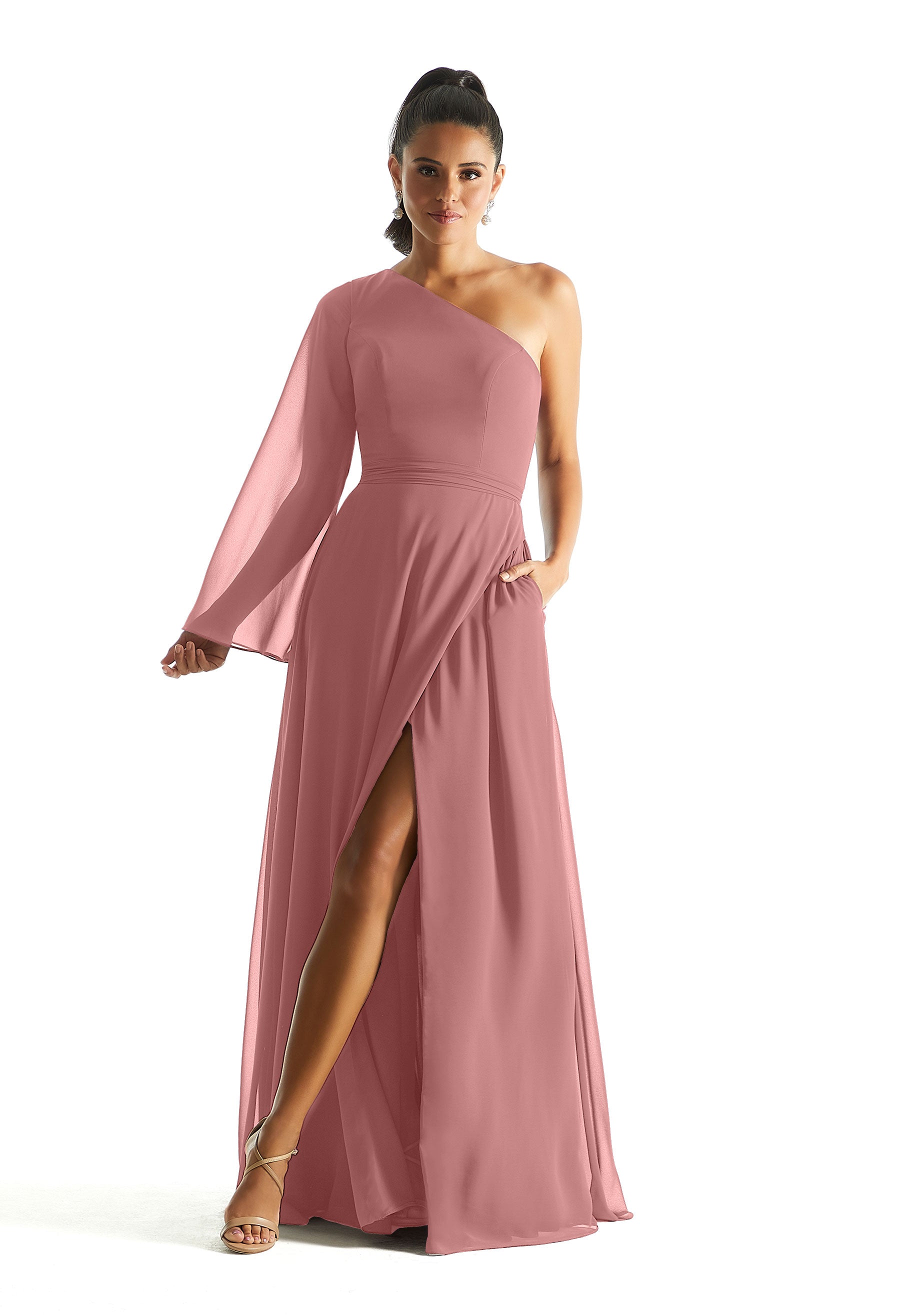 Formal Dresses Formal A Line Long Sleeve Dress MGNY Madeline Gardner New York 21854 Desert Rose