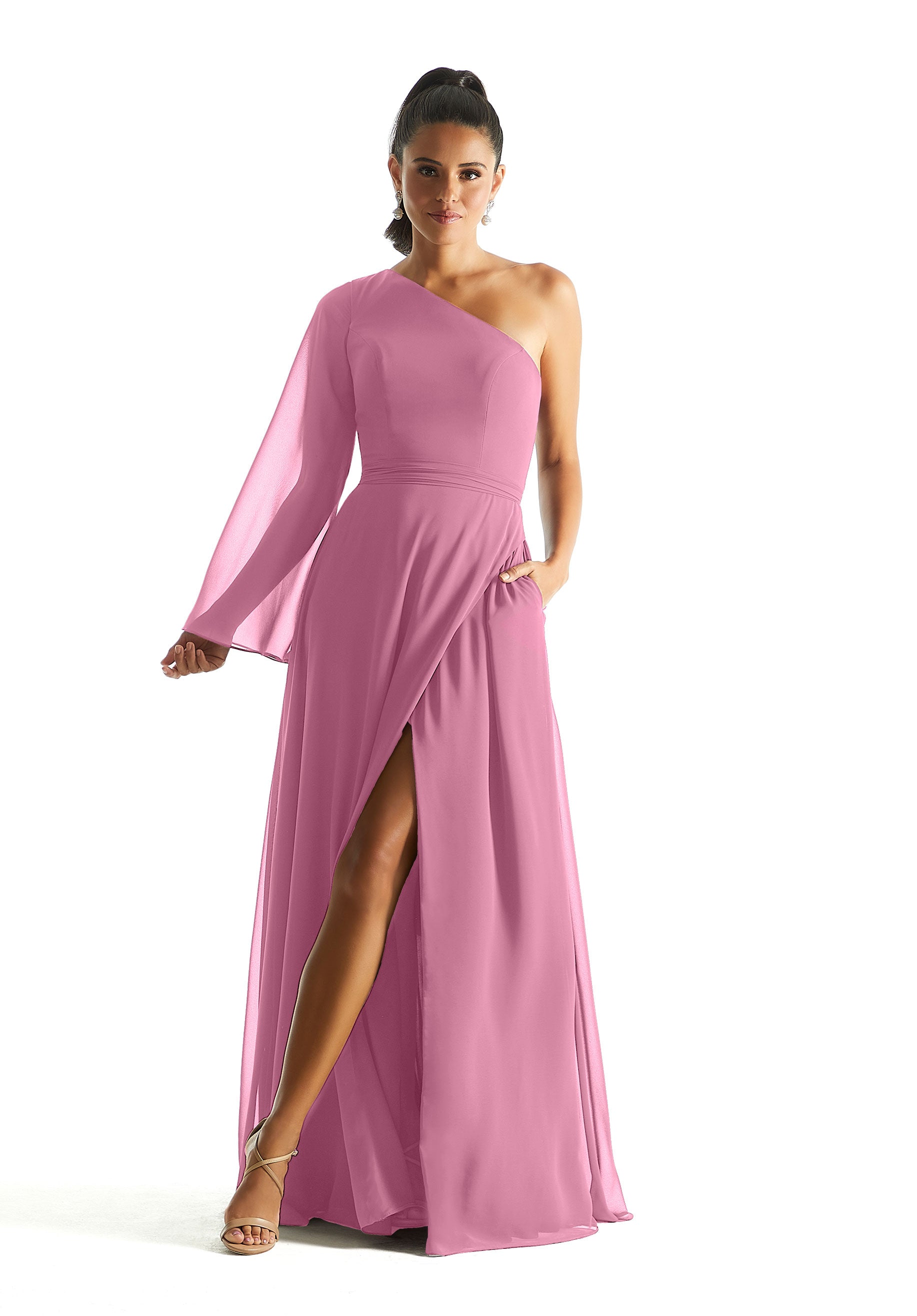 Formal Dresses A Line Formal Long Sleeve Evening Dress MGNY Madeline Gardner New York 21854 Peony