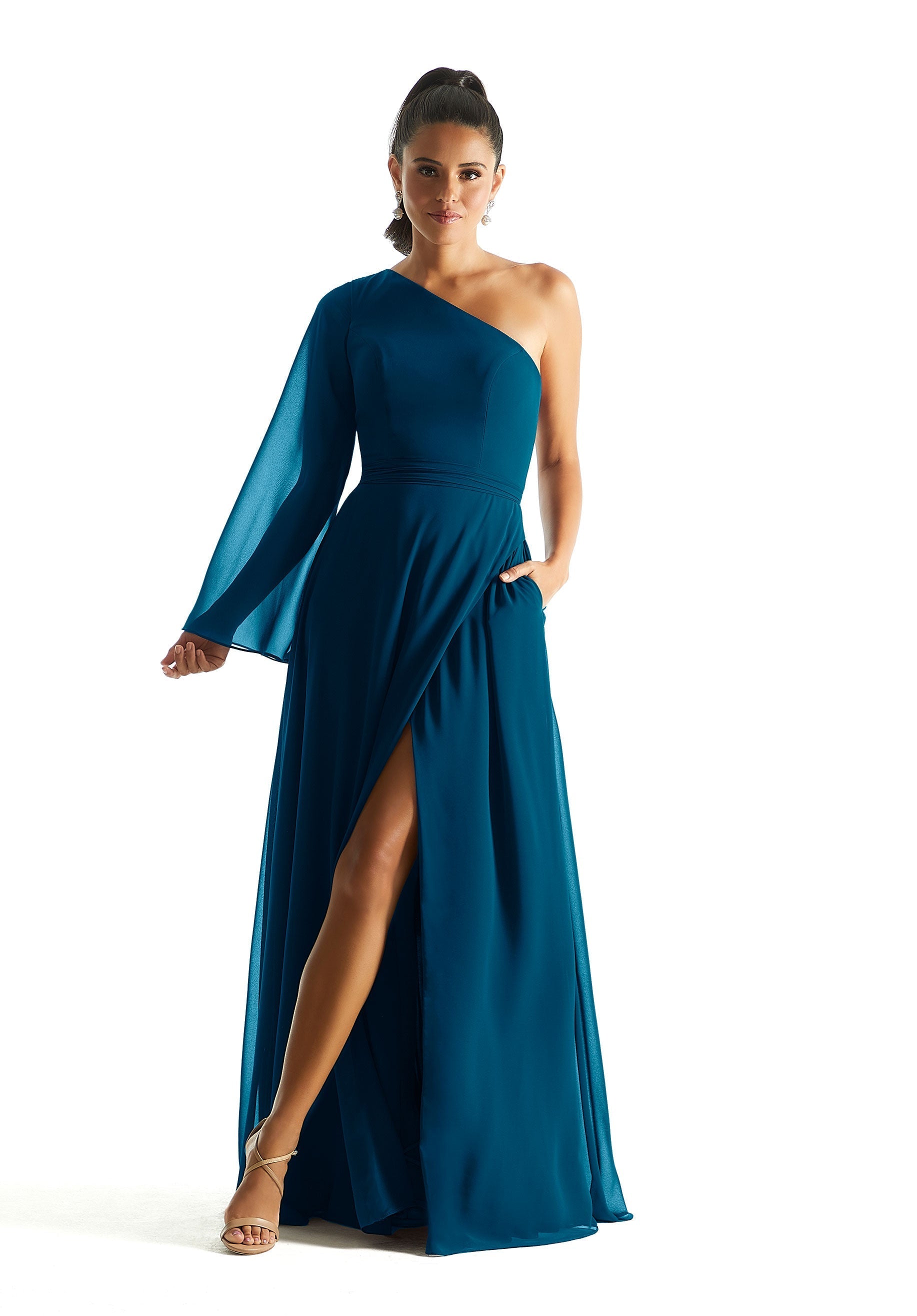 Formal Dresses Formal Long Sleeve A Line Dress MGNY Madeline Gardner New York 21854 Marine