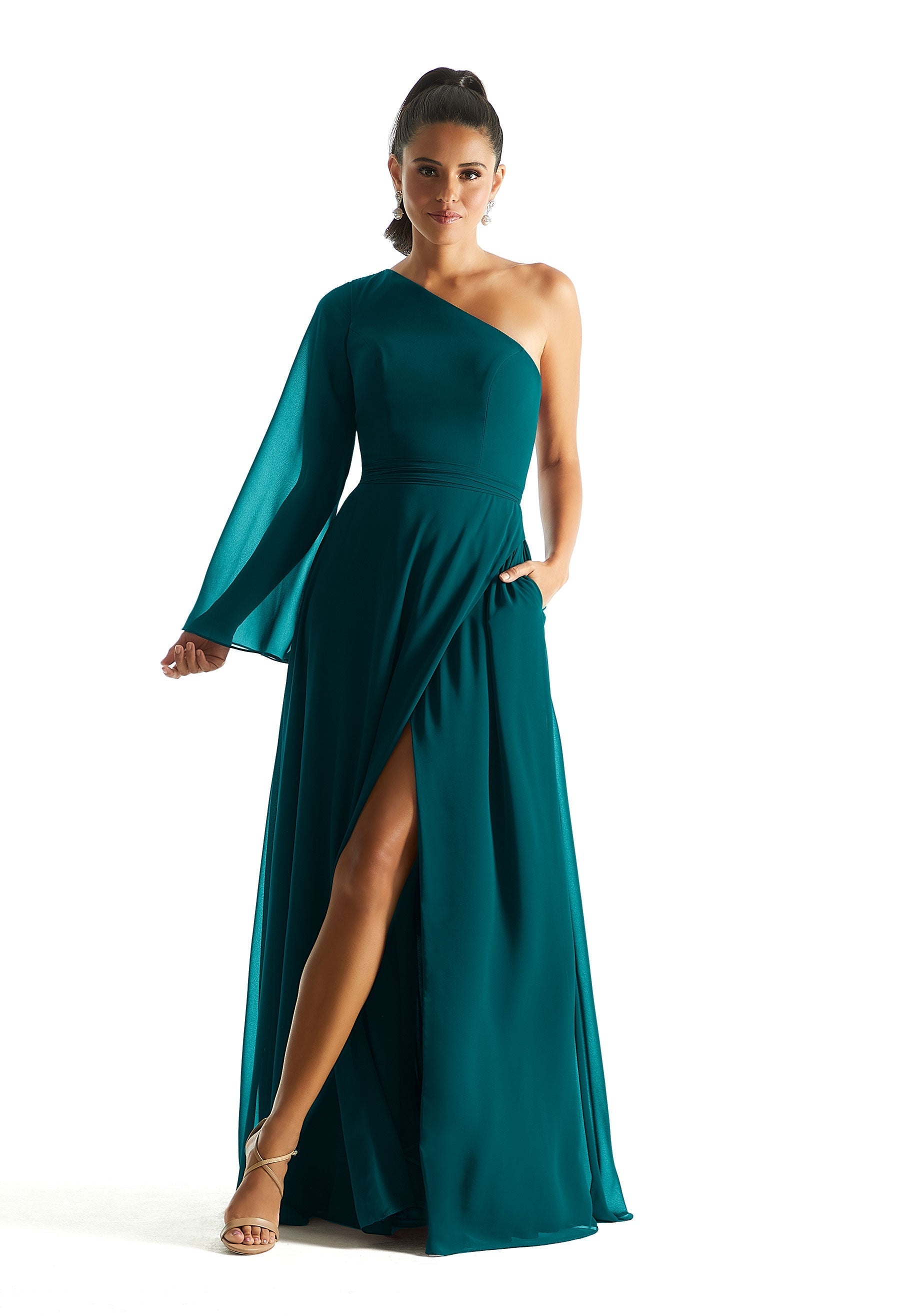 Formal Dresses Long Sleeve Formal Evening A Line Dress MGNY Madeline Gardner New York 21854 Teal