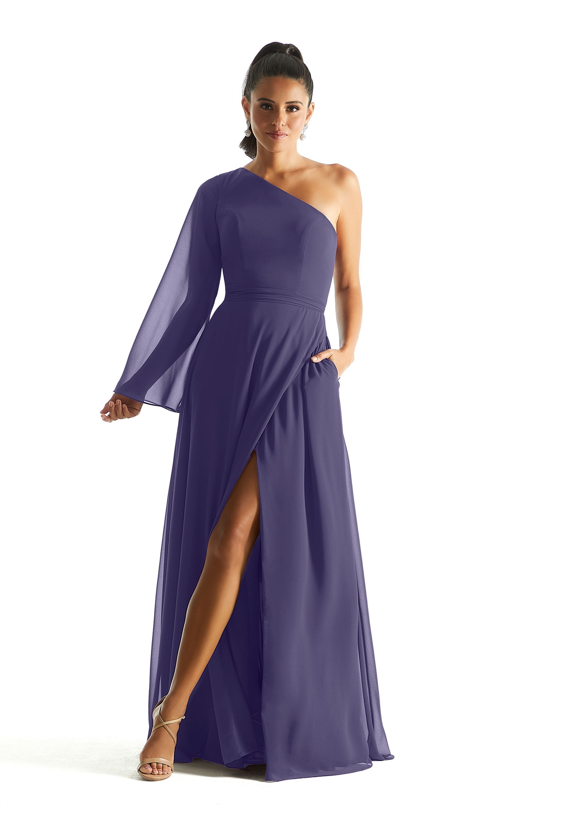 Formal Dresses Long Sleeve Formal Evening A Line Dress MGNY Madeline Gardner New York 21854 Storm
