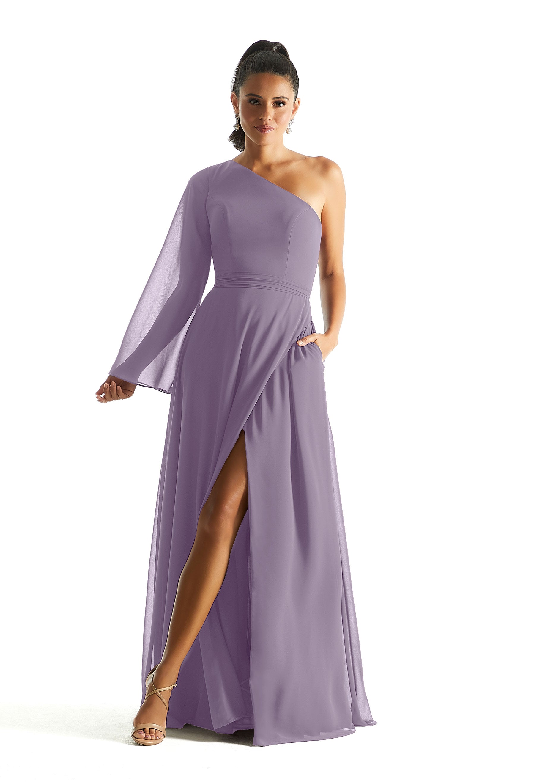 Formal Dresses Long Sleeve Formal Evening A Line Dress MGNY Madeline Gardner New York 21854 Violet