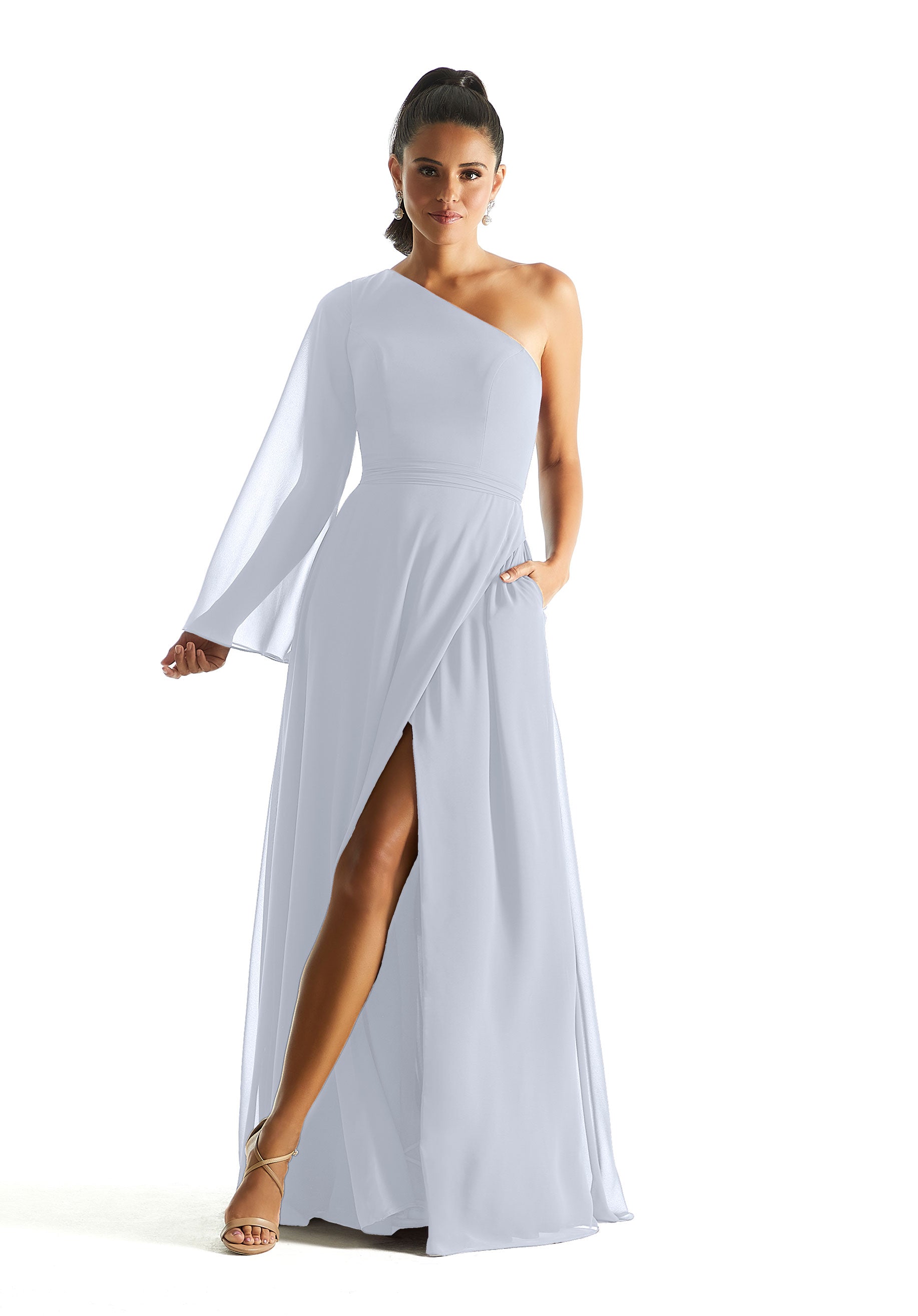 Formal Dresses Formal Long Sleeve A Line Dress MGNY Madeline Gardner New York 21854 Fog
