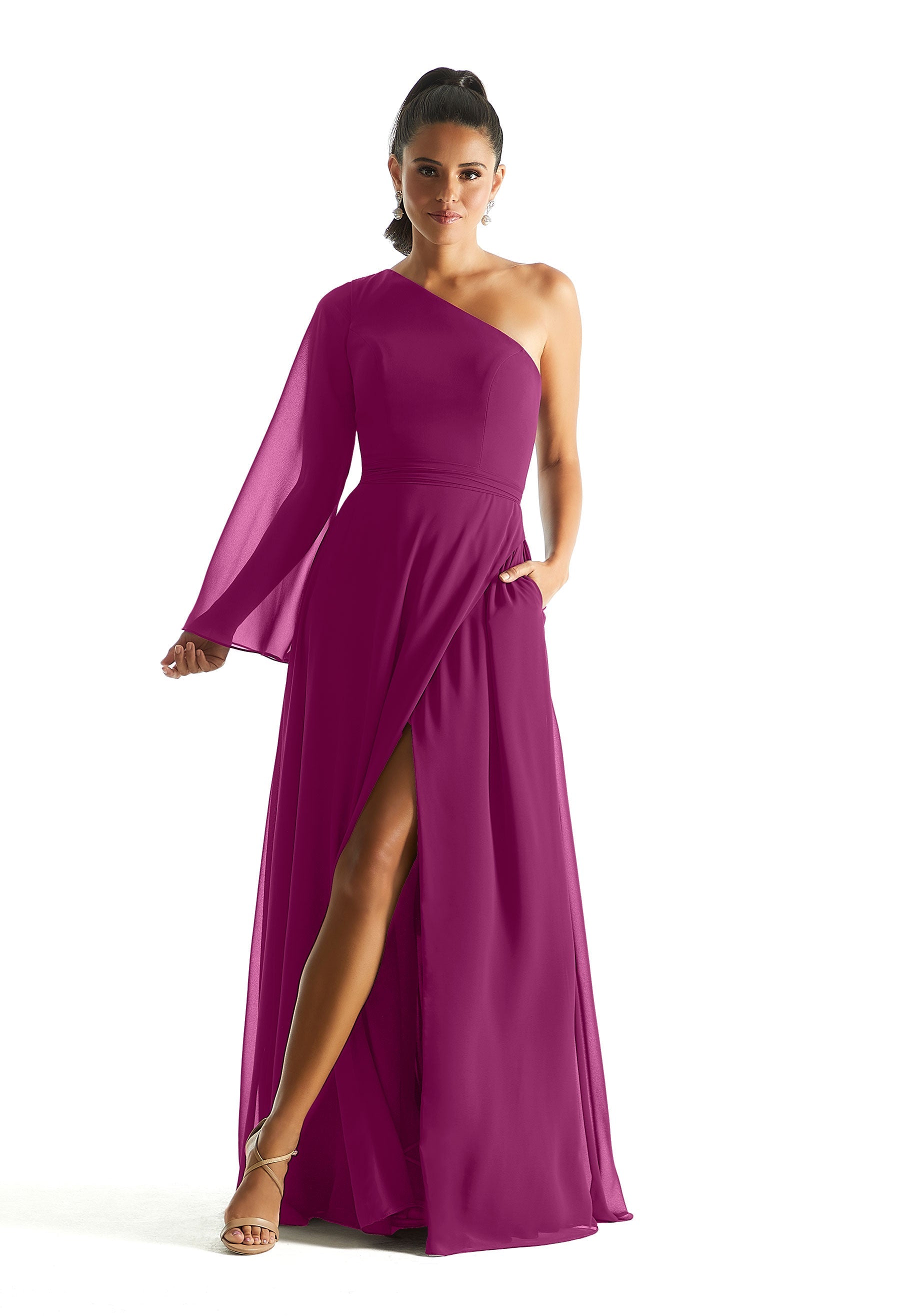 Formal Dresses A Line Formal Long Sleeve Evening Dress MGNY Madeline Gardner New York 21854 Mulberry