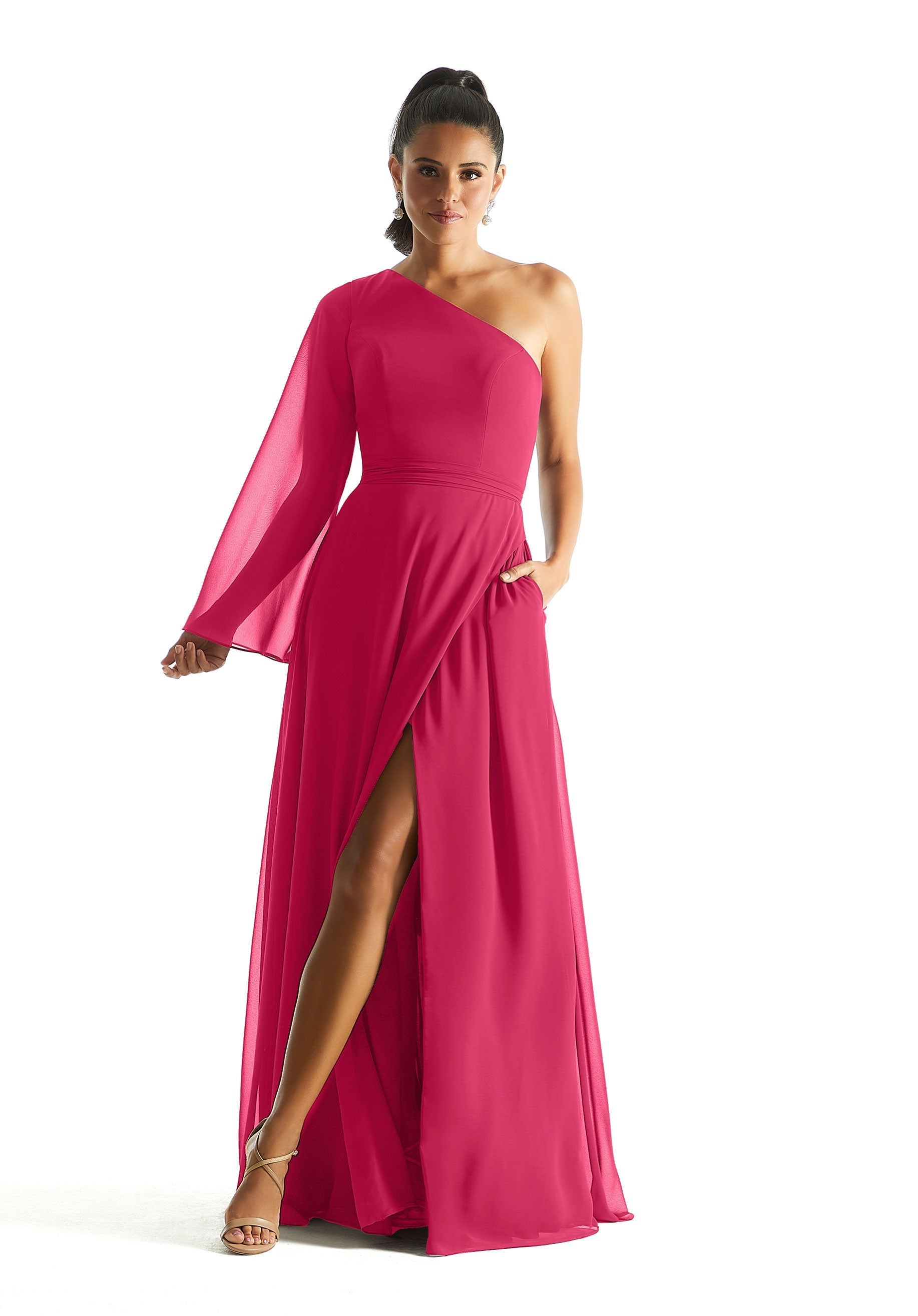 Formal Dresses A Line Formal Long Sleeve Dress MGNY Madeline Gardner New York 21854 Berry