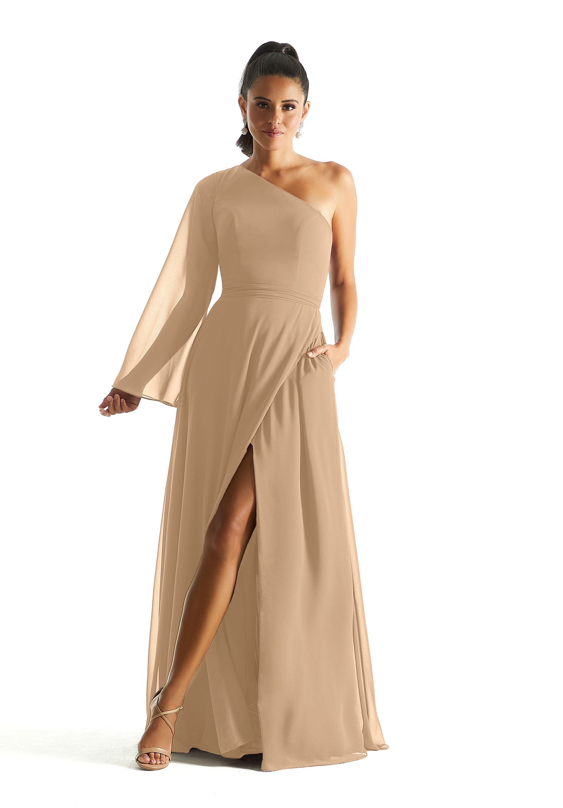 Formal Dresses Long Sleeve A Line Formal Dress MGNY Madeline Gardner New York 21854 Champagne