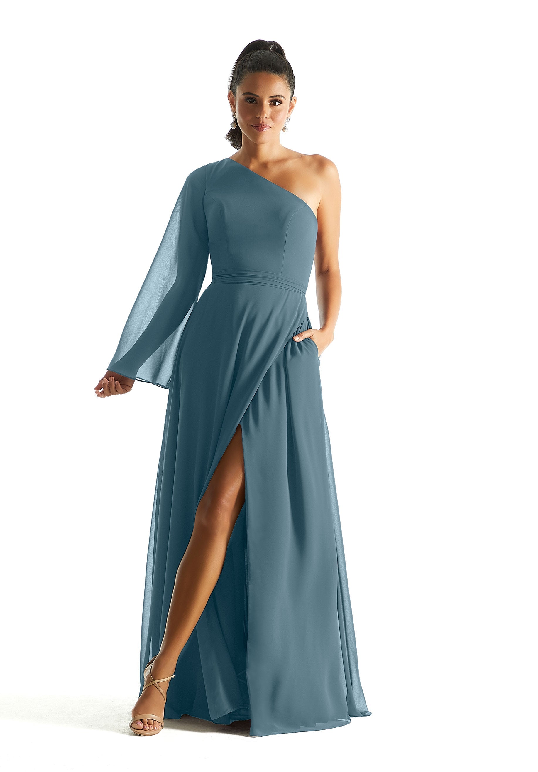 Formal Dresses Long Sleeve A Line Evening Formal Dress MGNY Madeline Gardner New York 21854 Slate