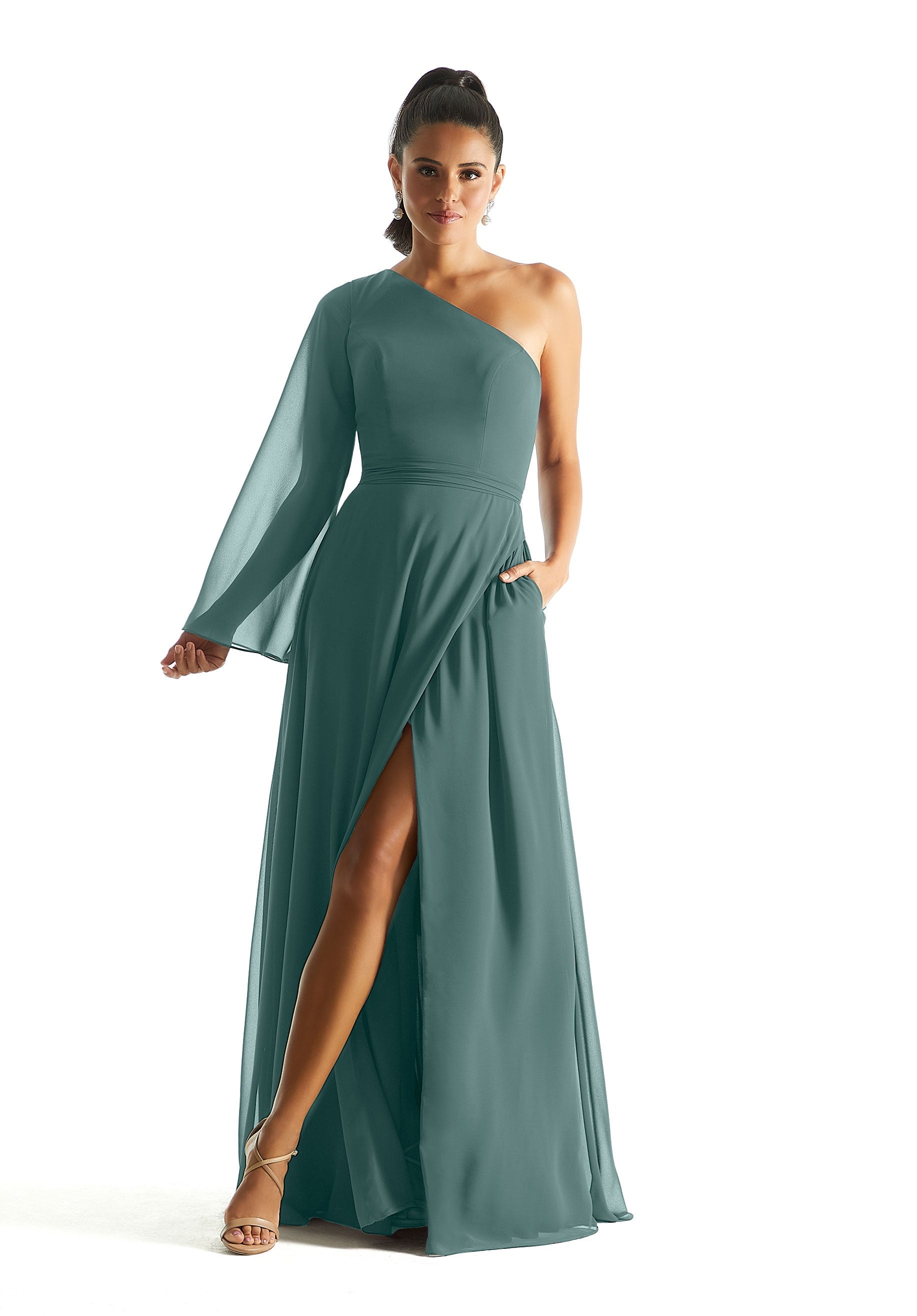 Formal Dresses Formal A Line Long Sleeve Dress MGNY Madeline Gardner New York 21854 Deep Sea