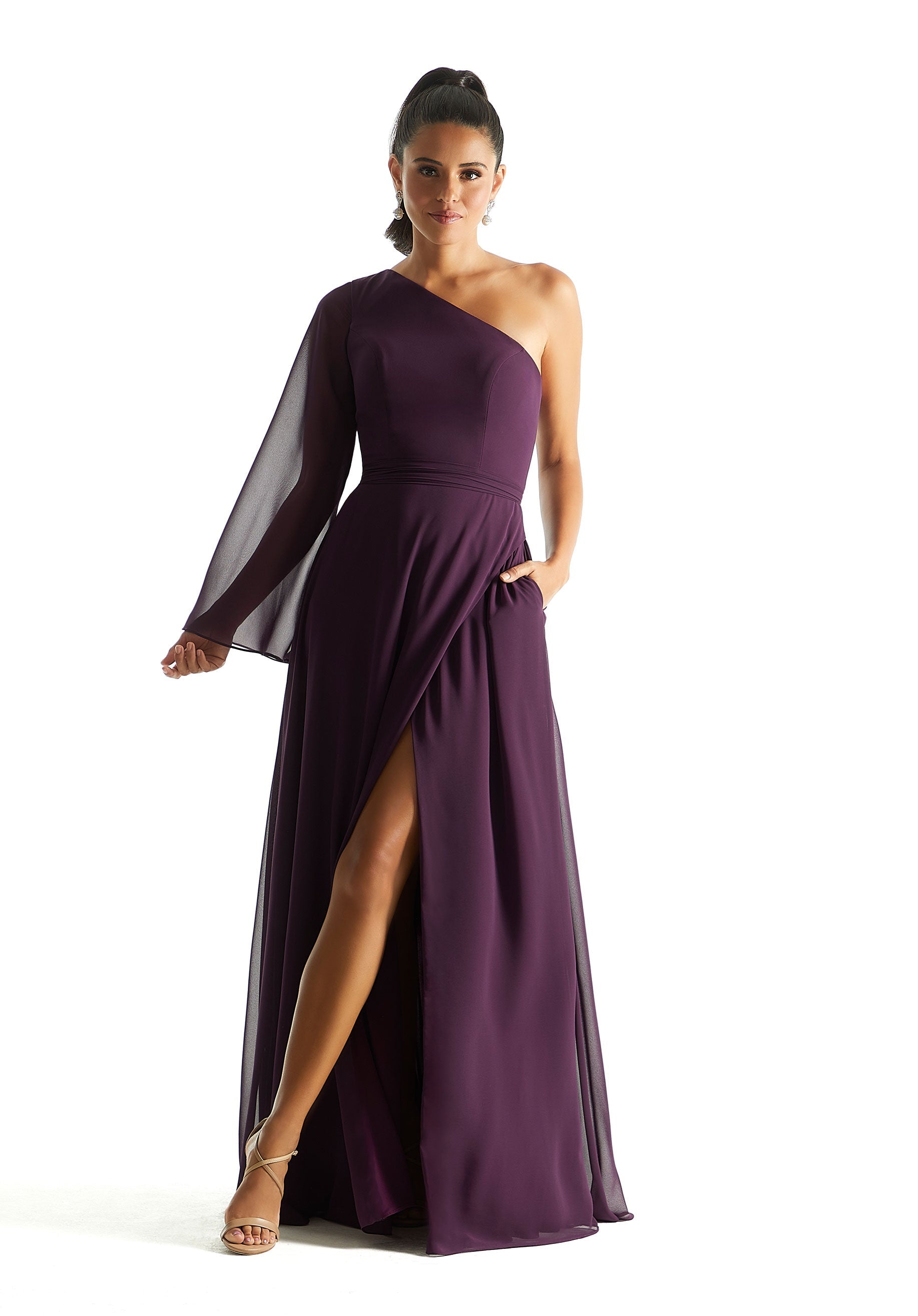 Formal Dresses Formal A Line Long Sleeve Dress MGNY Madeline Gardner New York 21854 Eggplant