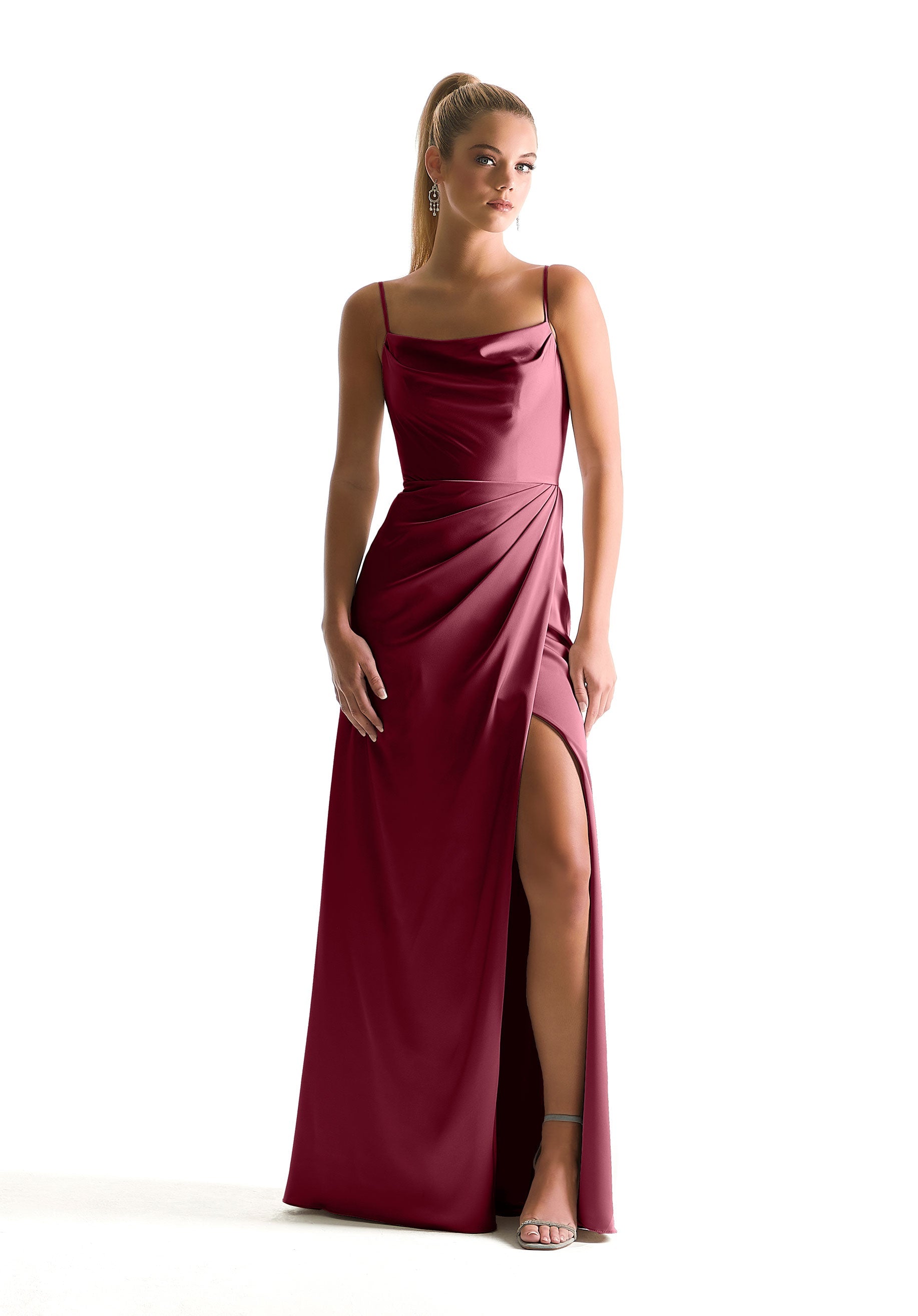 Formal Dresses Long Formal A Line Slit Dress MGNY Madeline Gardner New York 21856 Bordeaux