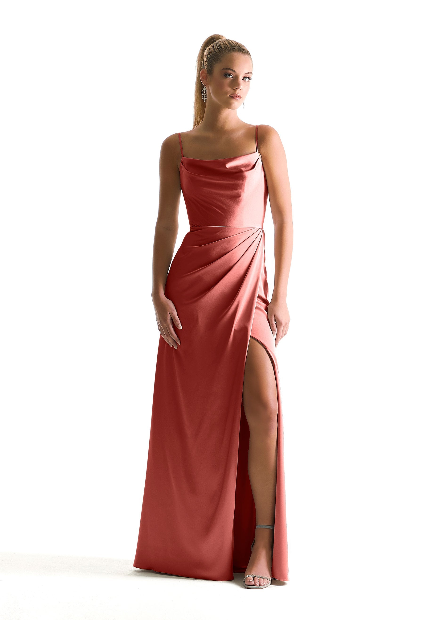 Formal Dresses Long Formal A Line Slit Dress MGNY Madeline Gardner New York 21856 Terra Cotta