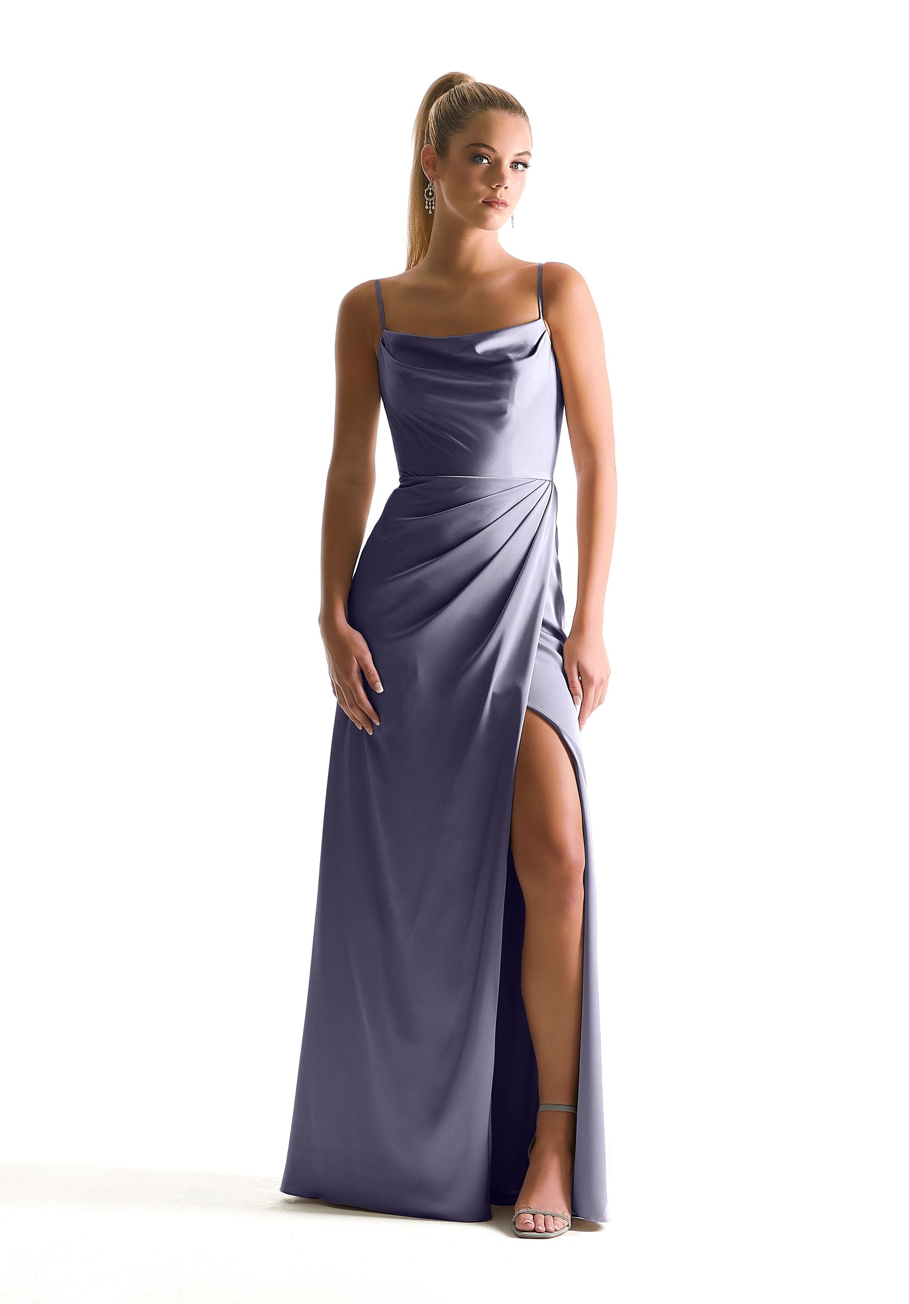 Formal Dresses Long Formal A Line Slit Dress MGNY Madeline Gardner New York 21856 Dusk