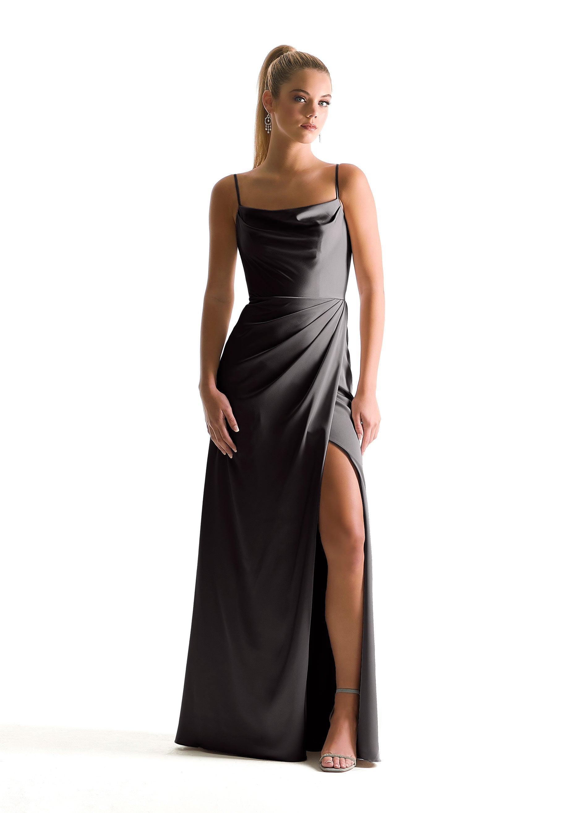 Formal Dresses Long Formal A Line Slit Dress MGNY Madeline Gardner New York 21856 Black