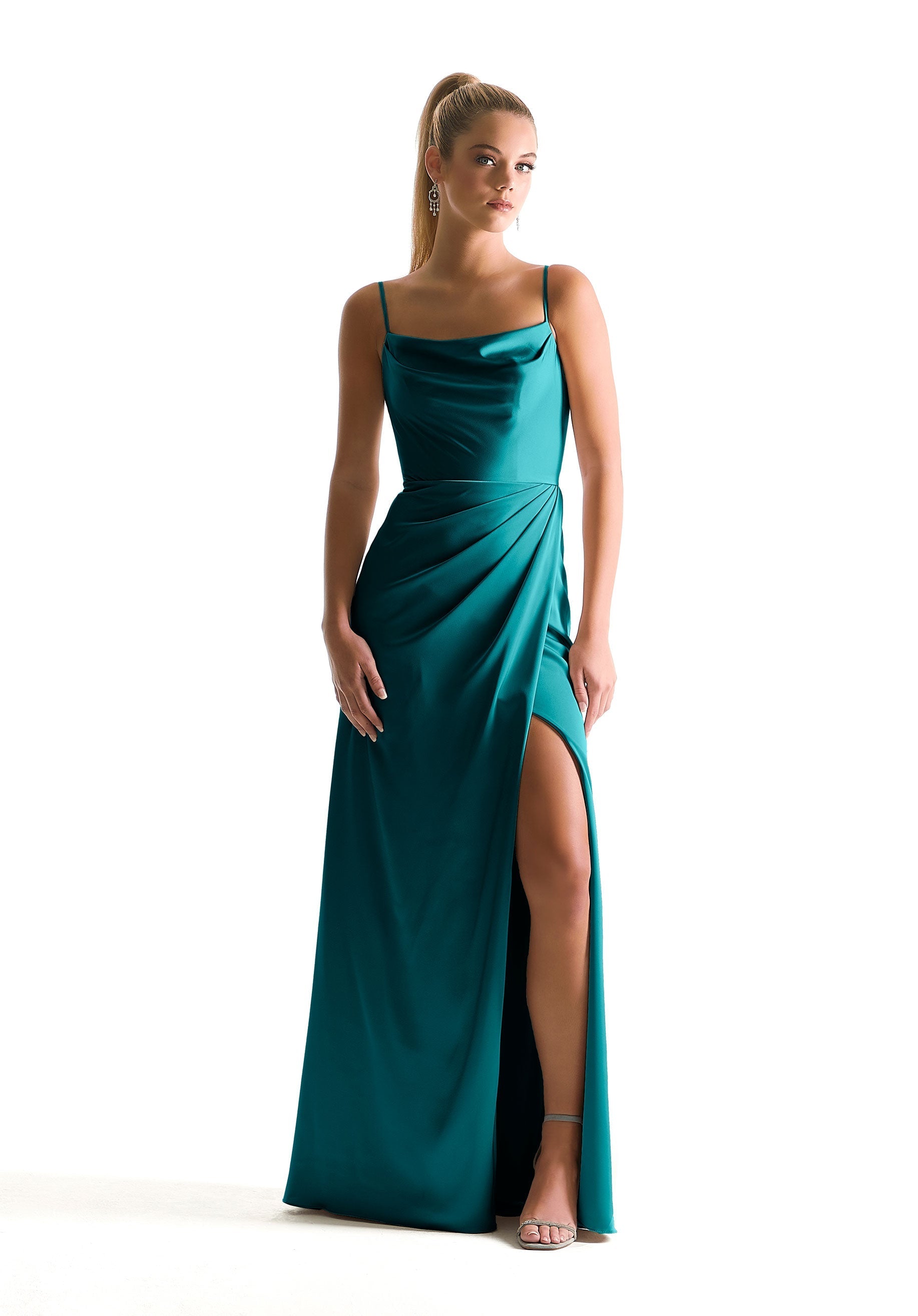 Formal Dresses Long A Line Formal Slit Dress MGNY Madeline Gardner New York 21856 Teal