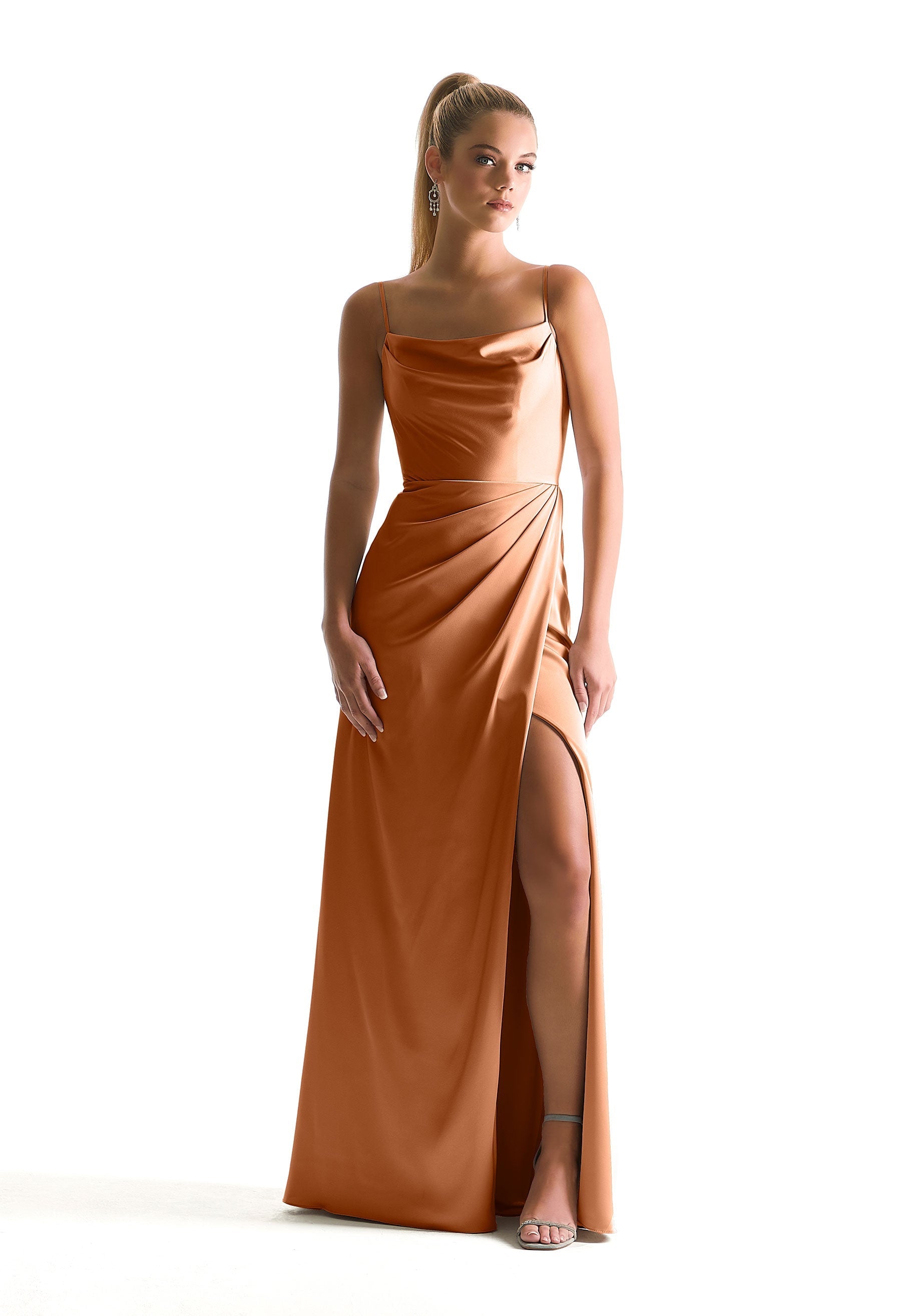 Formal Dresses Long Formal A Line Slit Dress MGNY Madeline Gardner New York 21856 Bronze