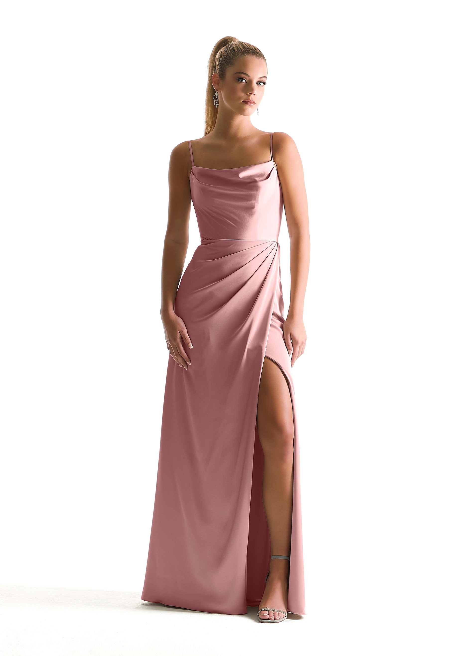 Formal Dresses Long Formal A Line Slit Dress MGNY Madeline Gardner New York 21856 Desert Rose