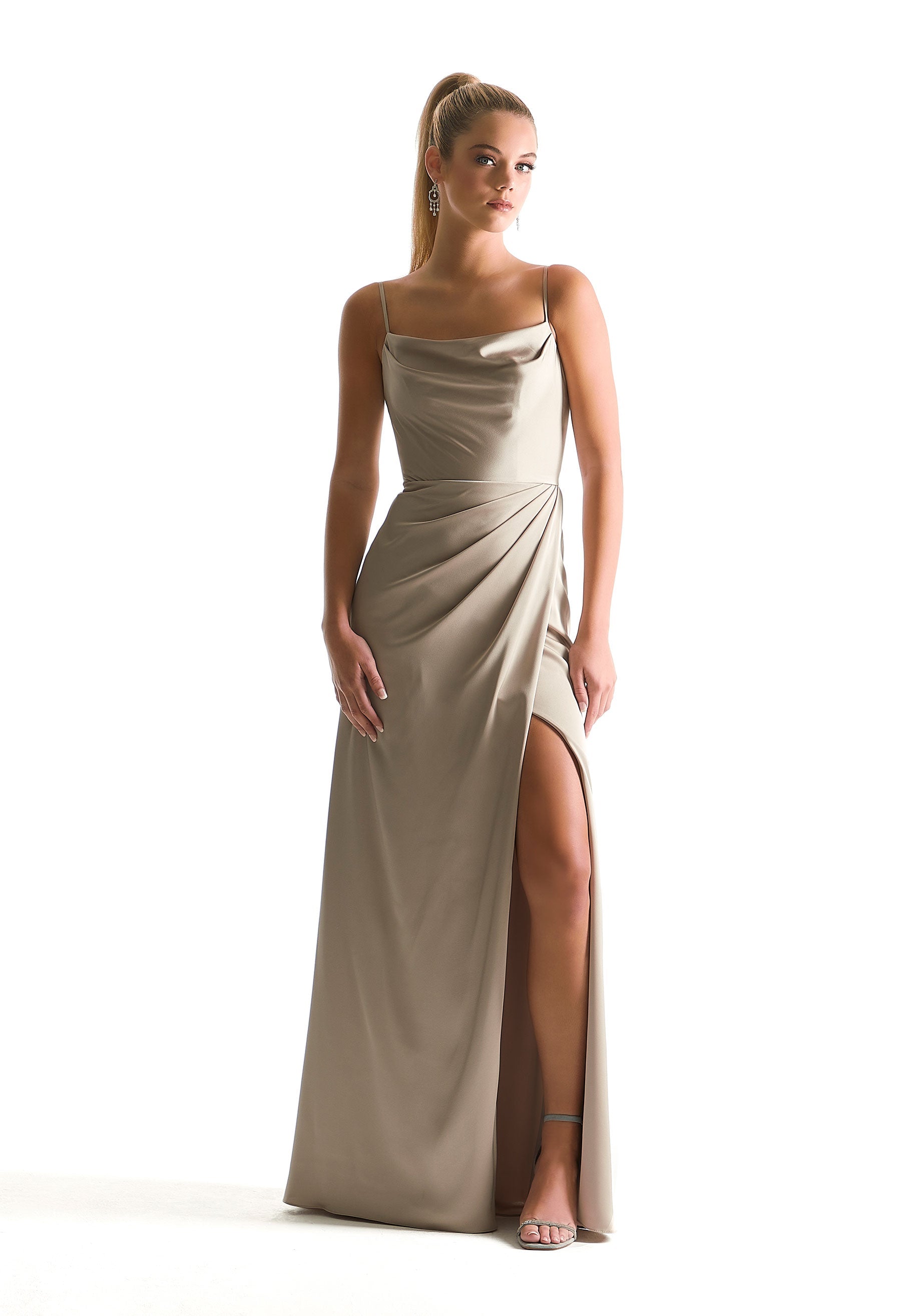 Formal Dresses Long Formal Slit A Line Dress MGNY Madeline Gardner New York 21856 Latte
