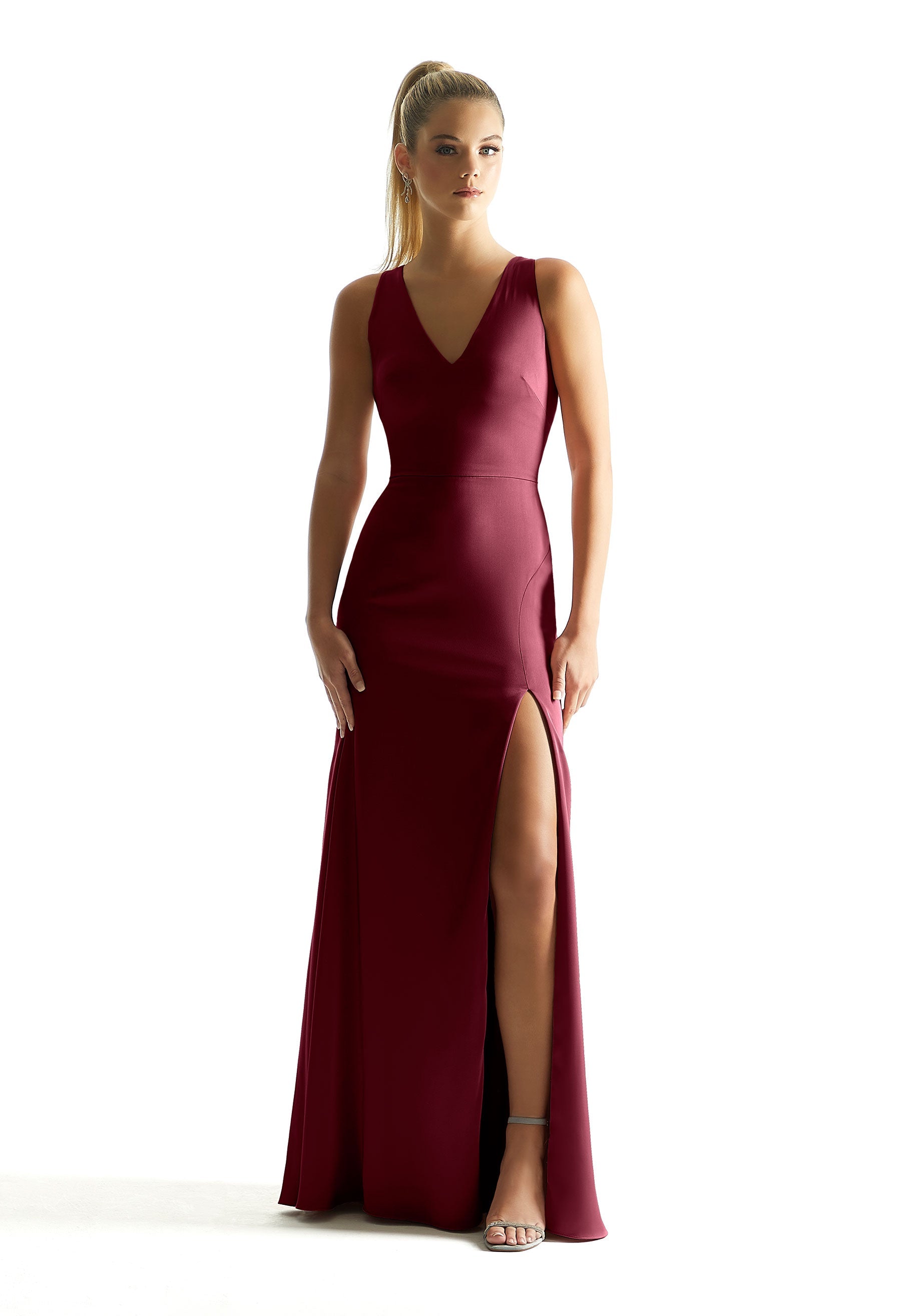 Formal Dresses Long Slit Formal Dress MGNY Madeline Gardner New York 21857 Bordeaux