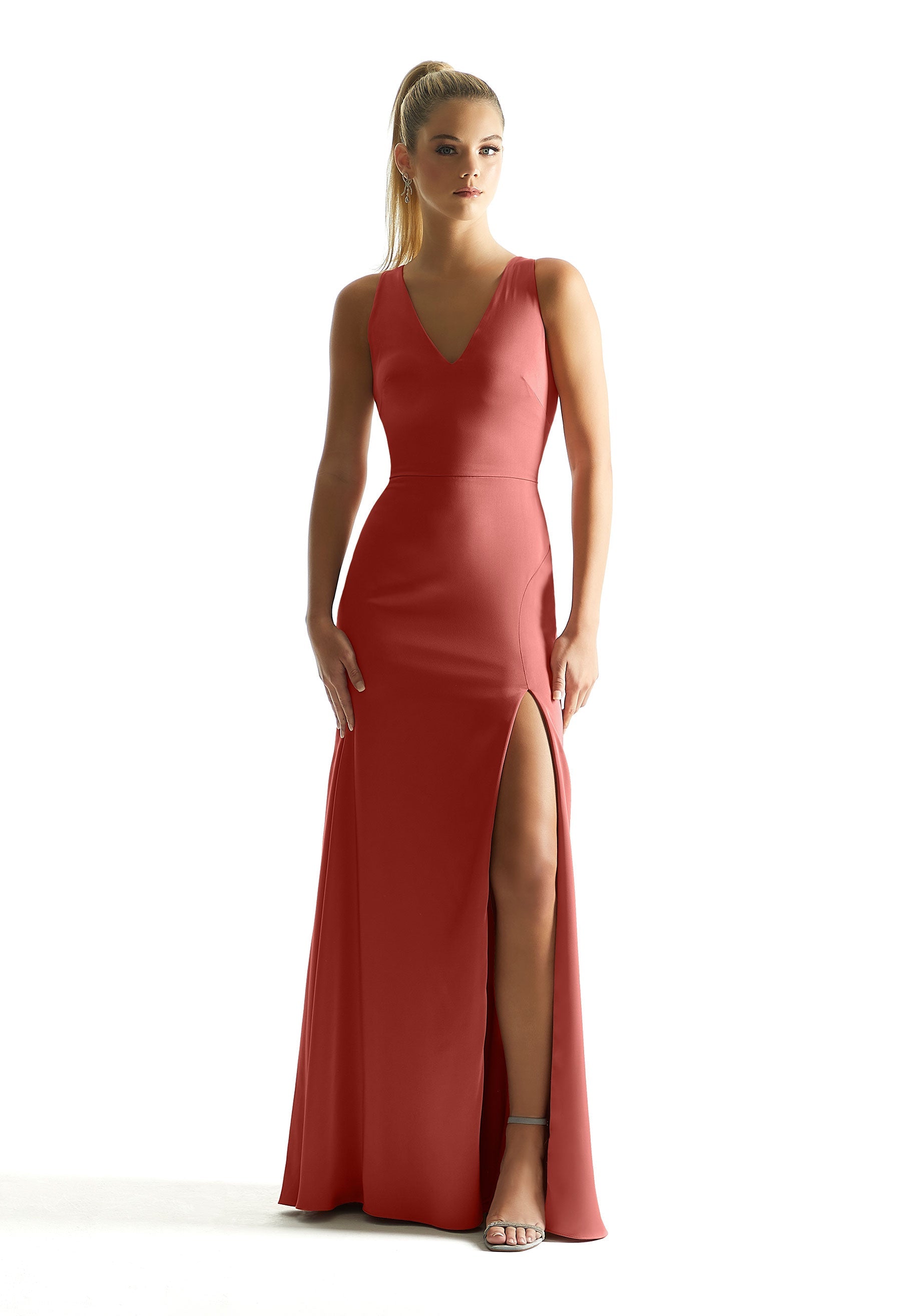Formal Dresses Long Slit Formal Dress MGNY Madeline Gardner New York 21857 Terra Cotta
