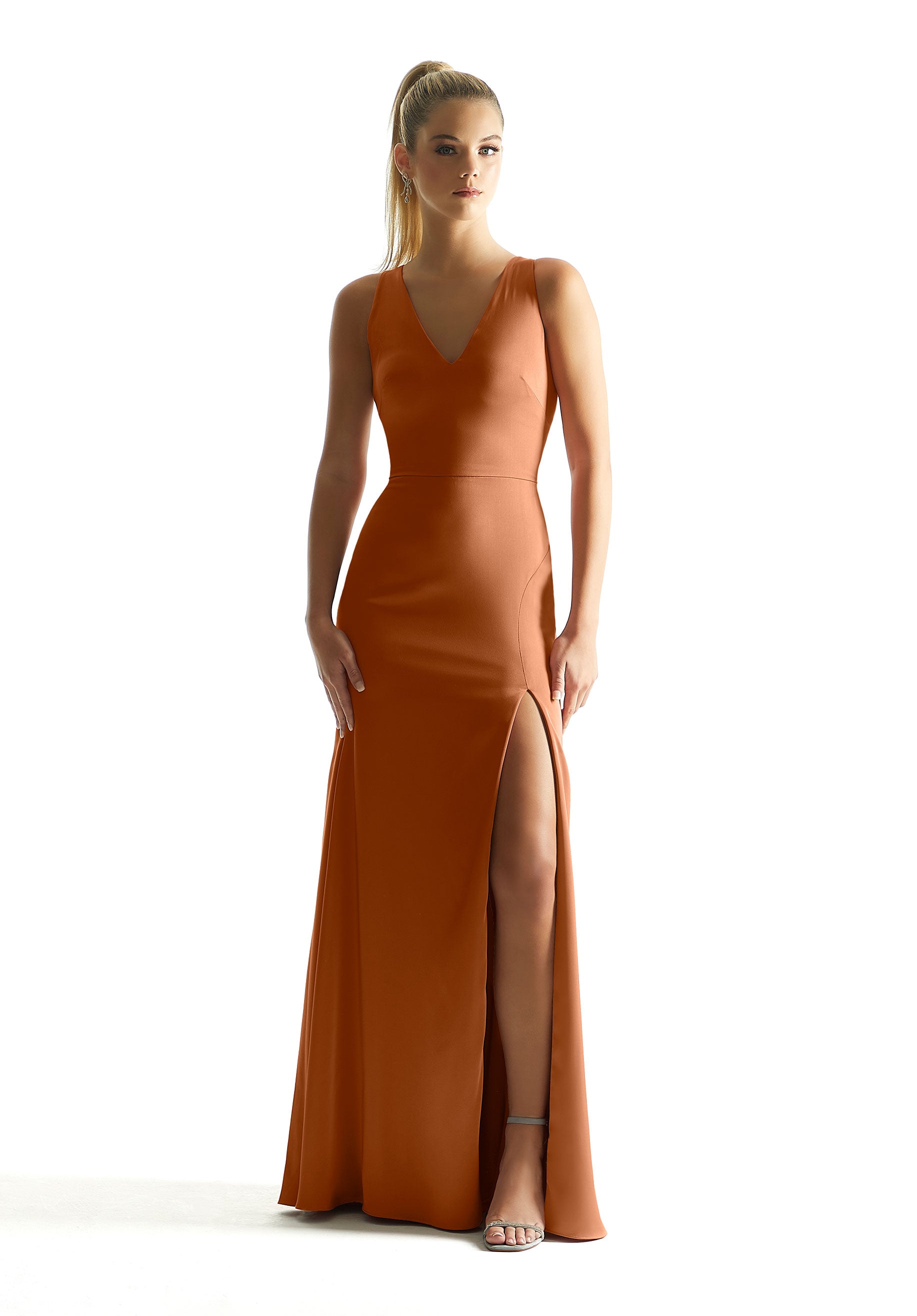 Formal Dresses Long Slit Formal Dress MGNY Madeline Gardner New York 21857 Bronze