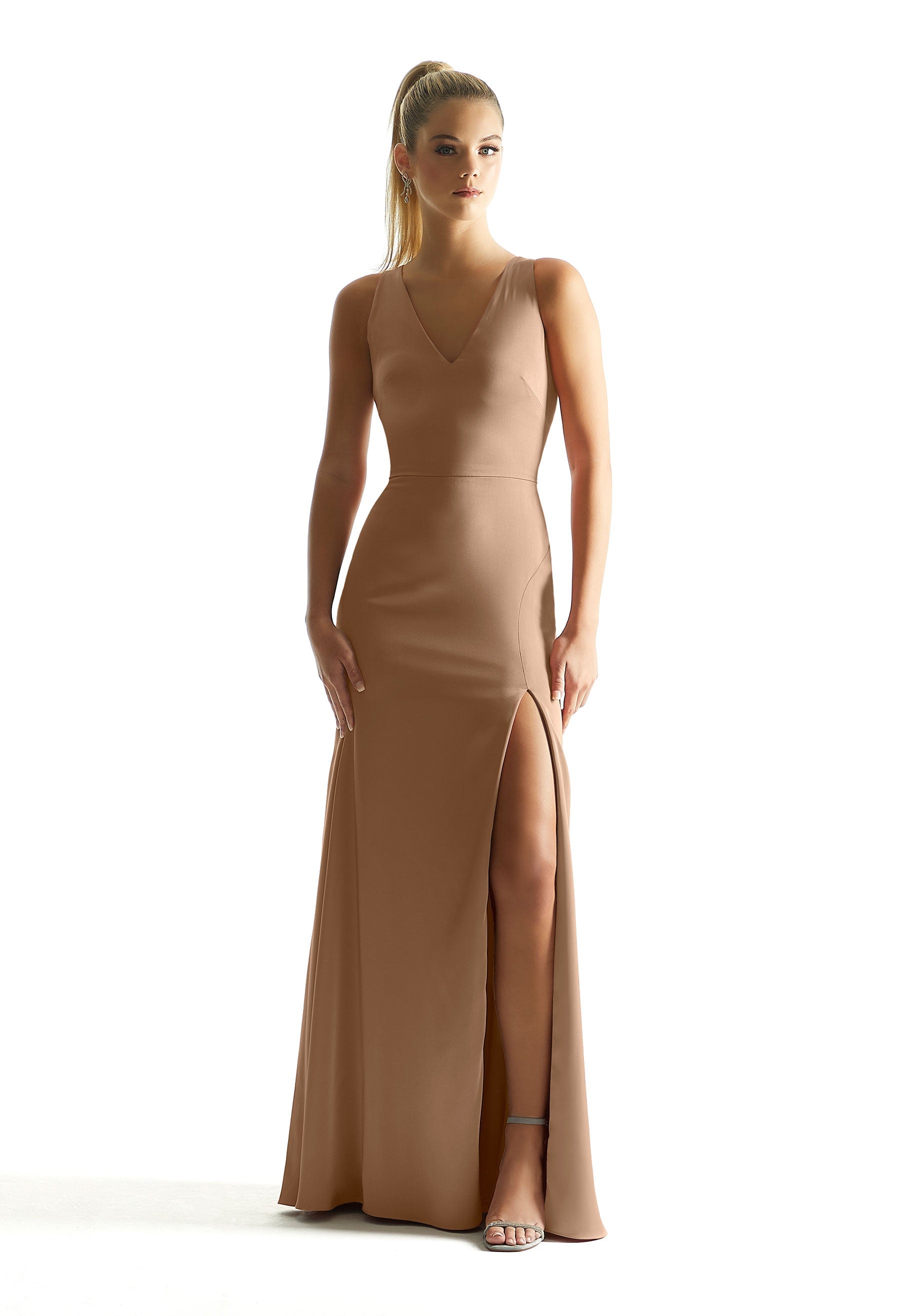 Formal Dresses Long Formal Slit Dress MGNY Madeline Gardner New York 21857 Latte