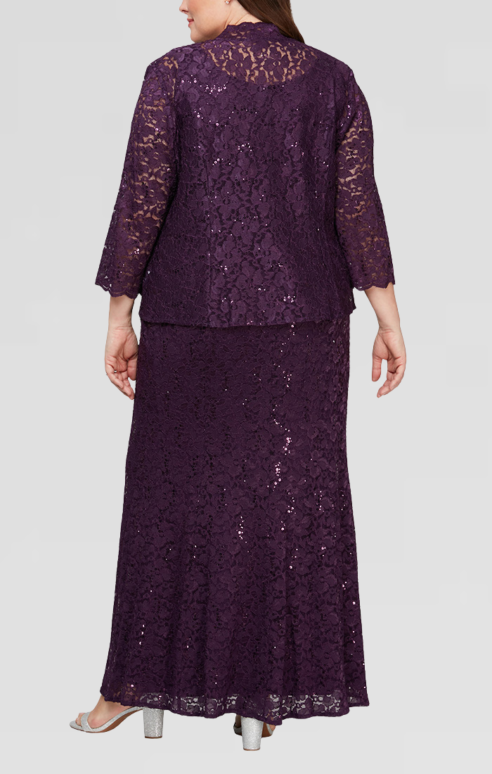 SL Fashions Plus Size 2-pc. Lace Jacket & Sheath Dress Set - Eggplant