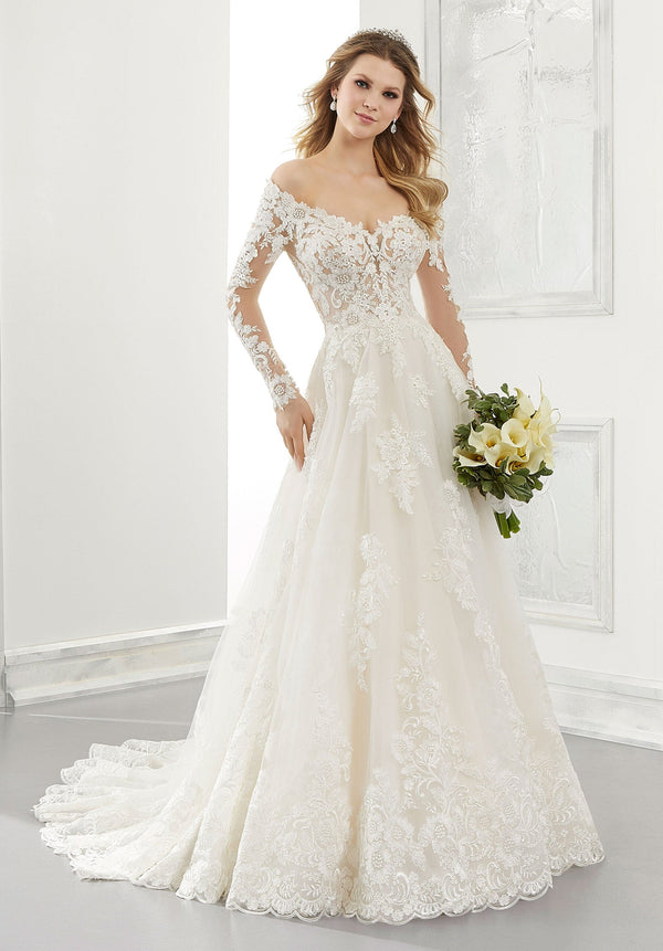 Long Sleeve Lace Ball Gown Wedding Dress MGNY Madeline Gardner New York 2196