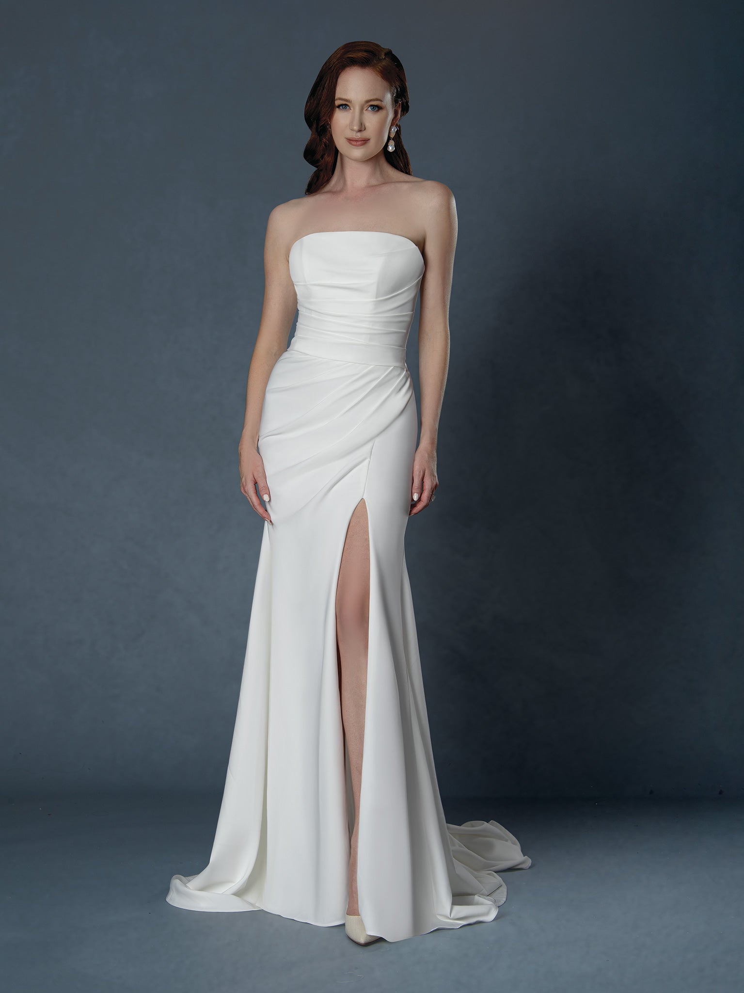 Wedding Dresses Long Slit Pleated Wedding Dress Stella Couture 25801 Off White