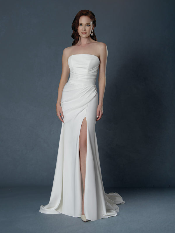 Long Slit Pleated Wedding Dress