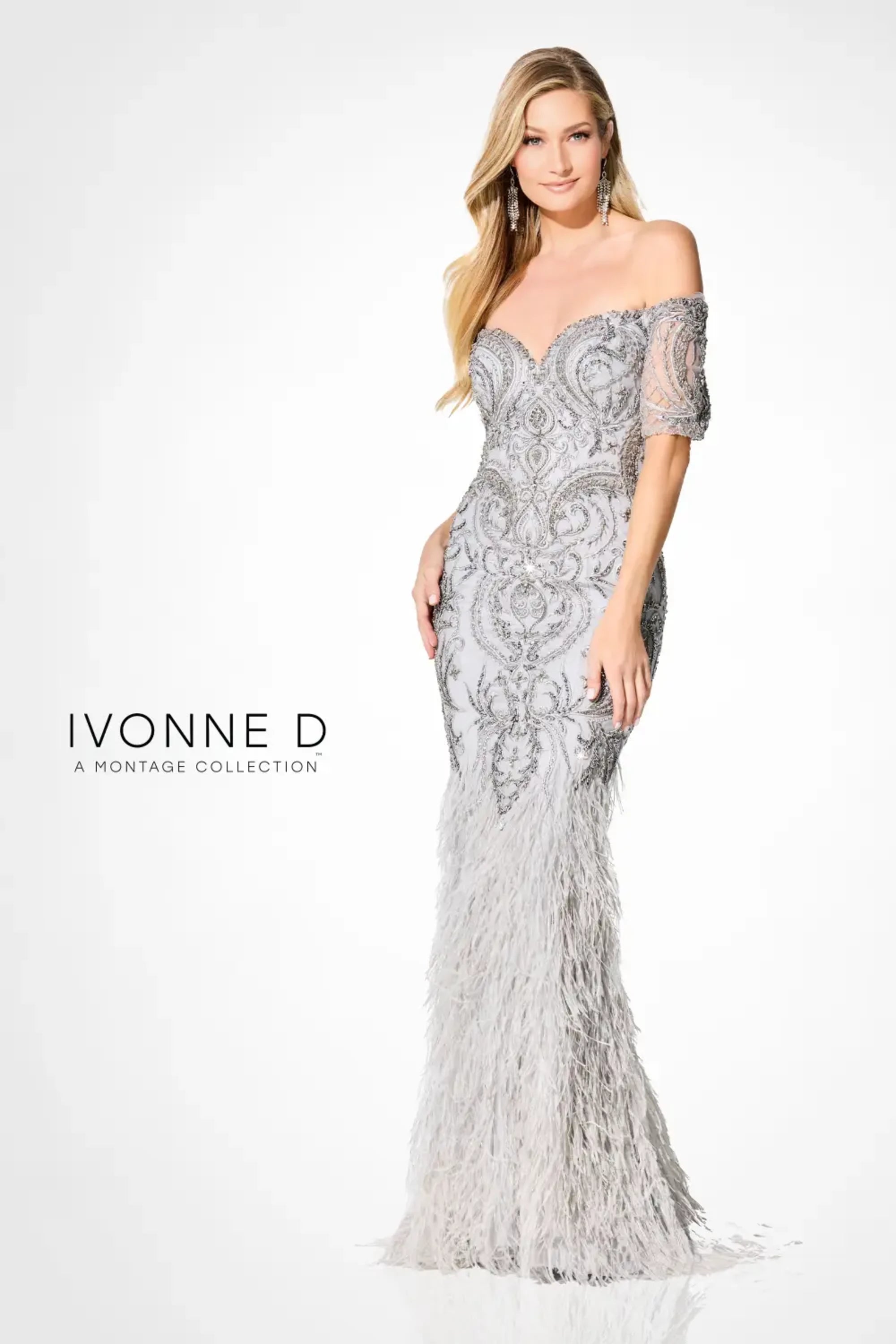Formal Dresses Beaded Long Mermaid Formal Feather Evening Dress Silver
