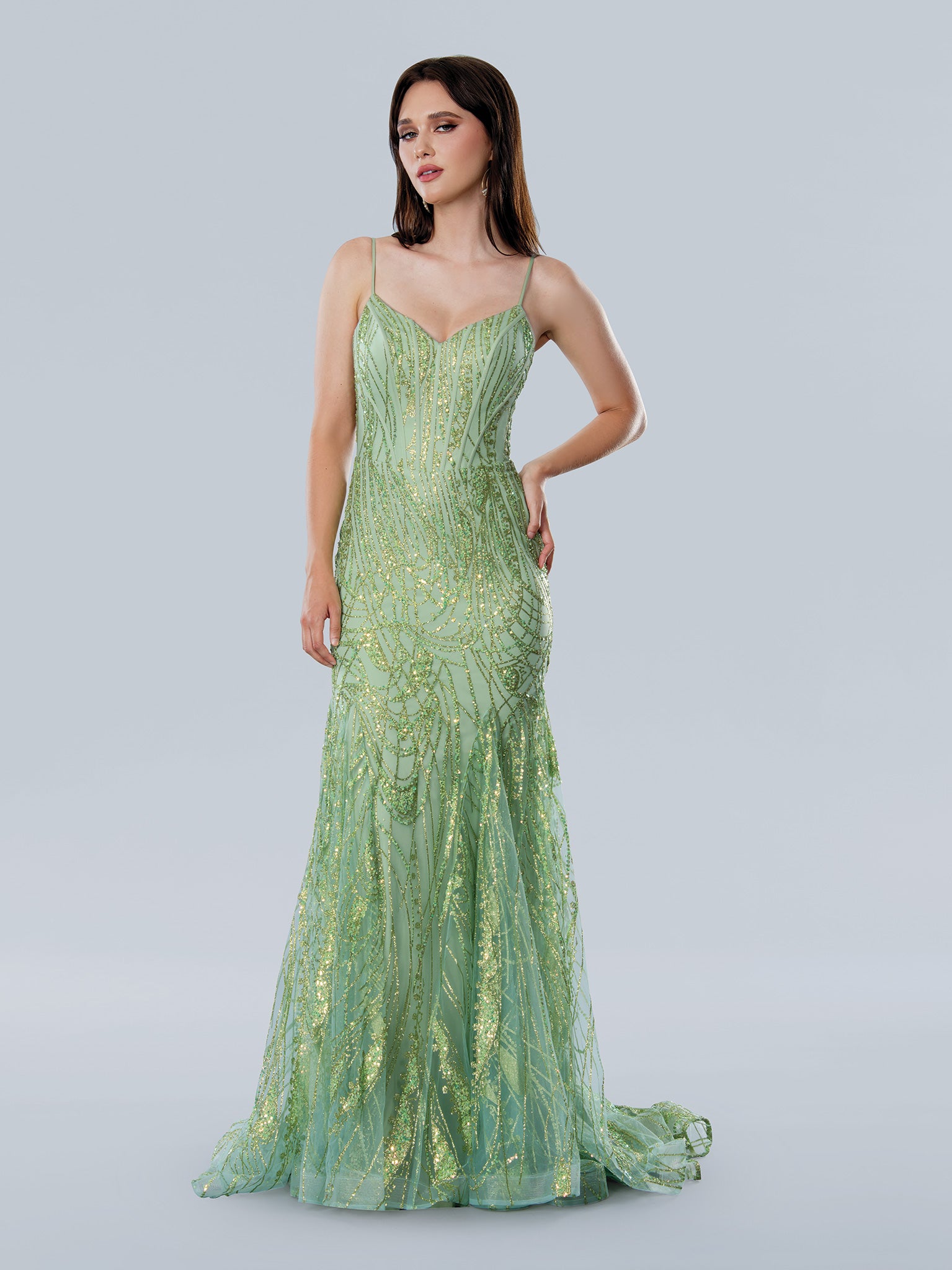 Stella Couture 25105 Long Formal Glitter Corset Prom Dress