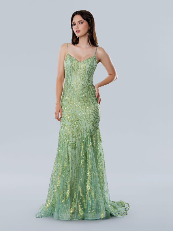 Stella Couture 25105 Long Formal Glitter Corset Prom Dress
