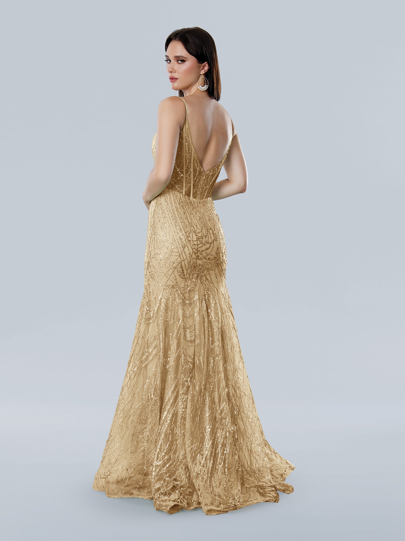 Stella Couture 25105 Long Formal Glitter Corset Prom Dress