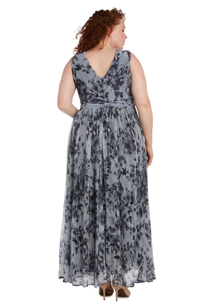 Nightway Long Floral Print Plus Size Dress 22042W - The Dress Outlet Black/Silver