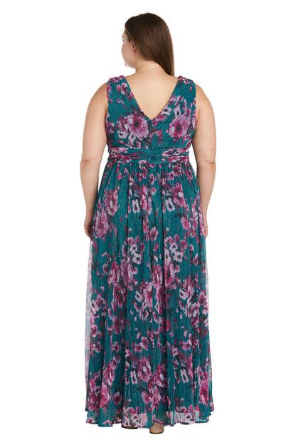 Nightway Long Floral Print Plus Size Dress 22042W - The Dress Outlet Teal