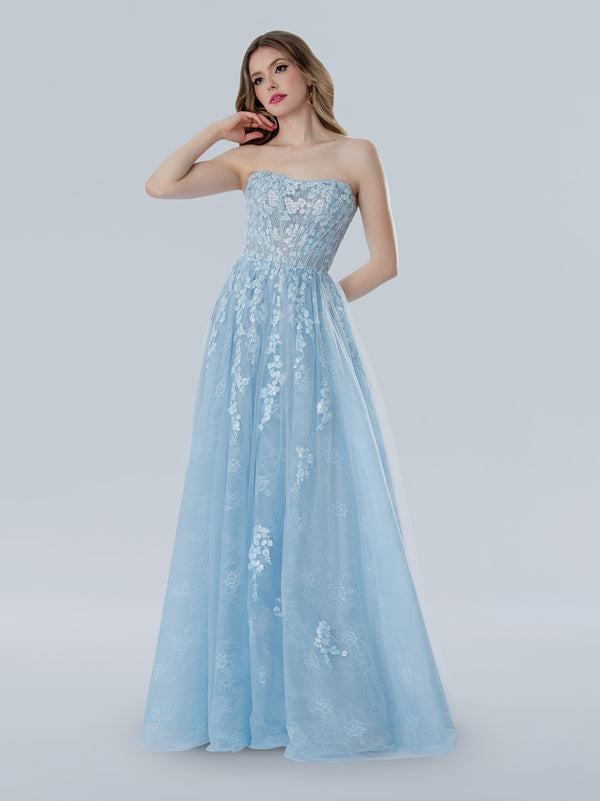 Stella Couture 25108 Prom Long A Line Floral Lace Formal Dress