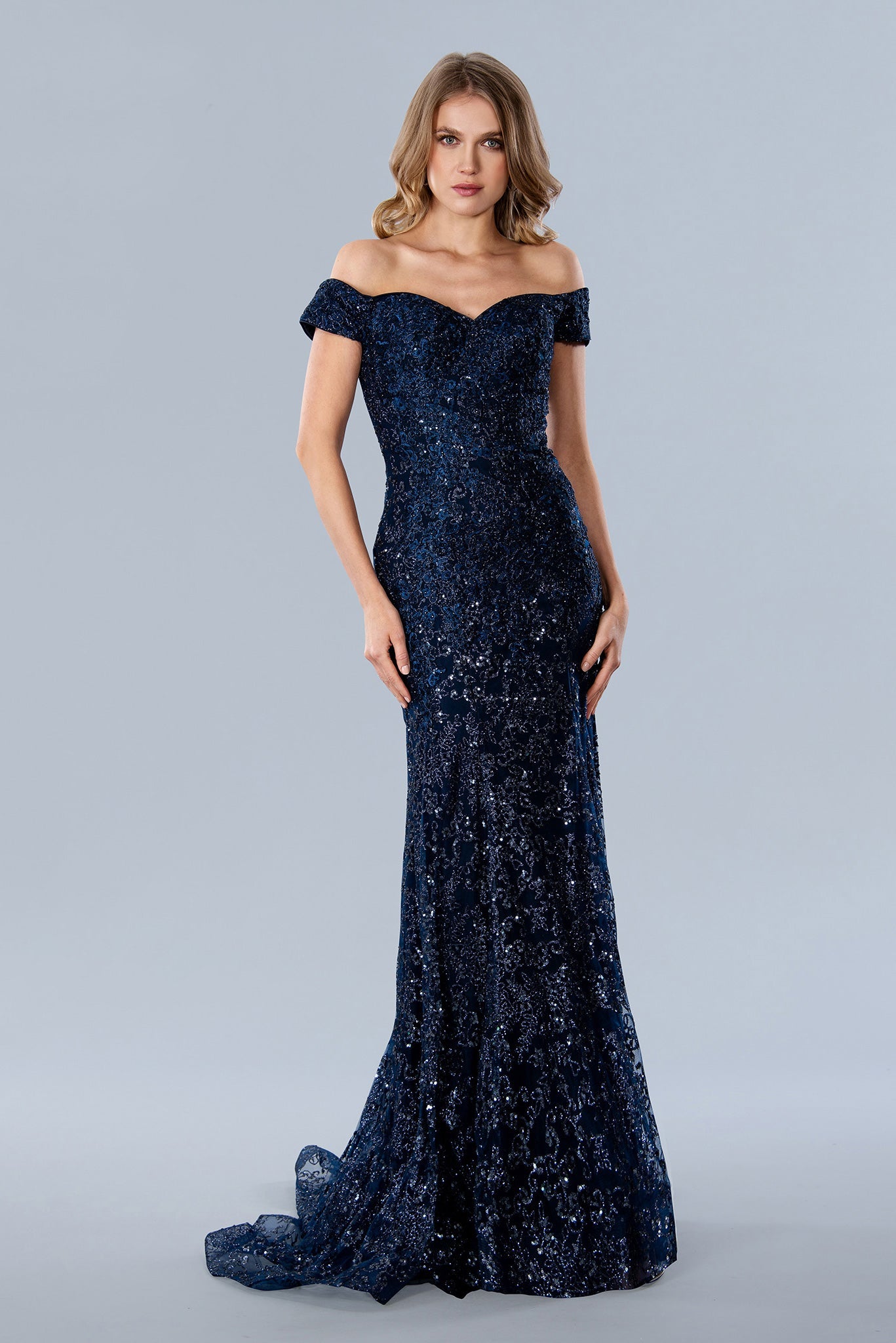 Long Sparkling Evening Gown Prom Dress Navy