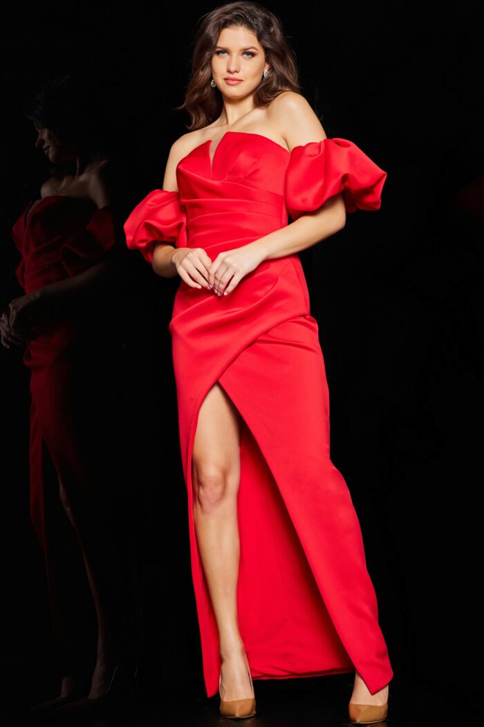 Prom Dresses Long Pleated Slit Formal Prom Dress Red